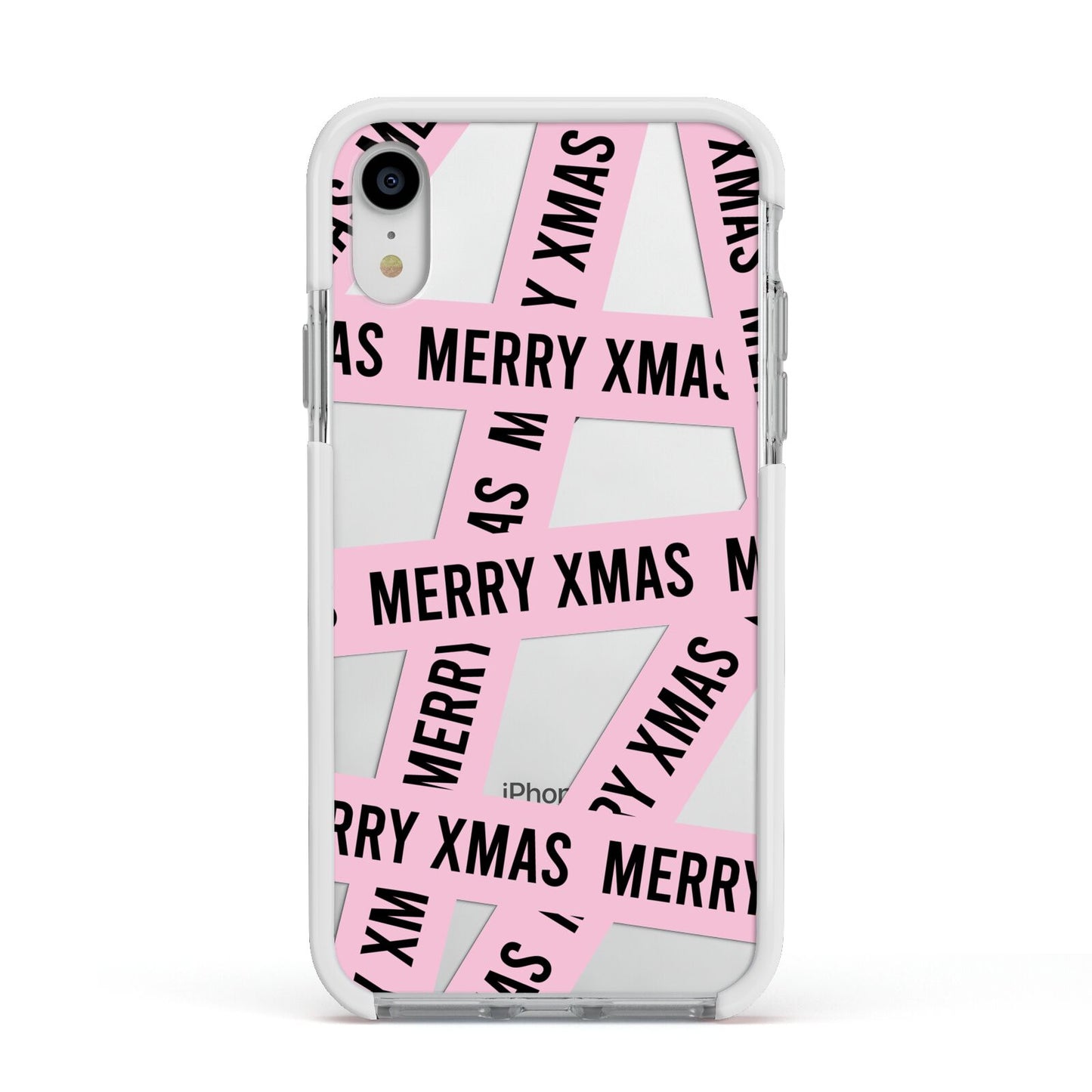 Merry Christmas Tape Apple iPhone XR Impact Case White Edge on Silver Phone