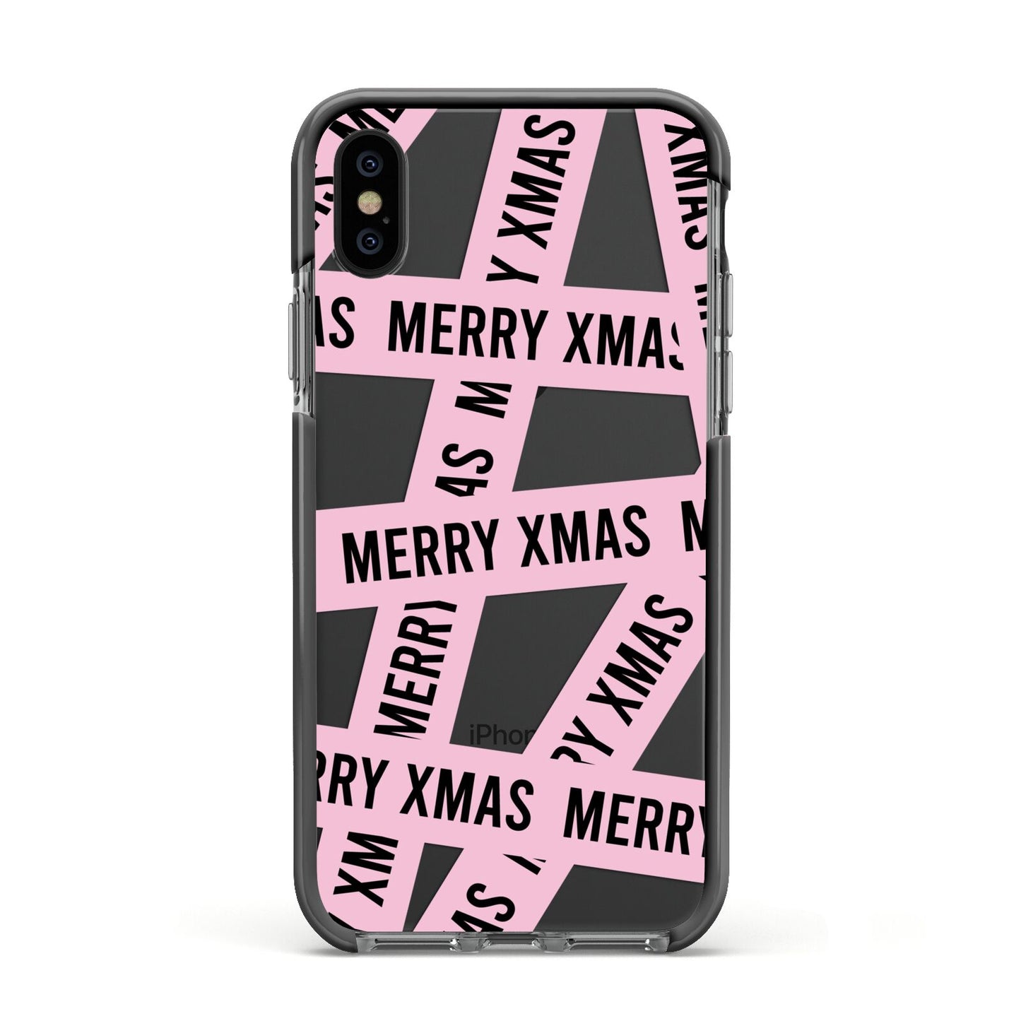Merry Christmas Tape Apple iPhone Xs Impact Case Black Edge on Black Phone