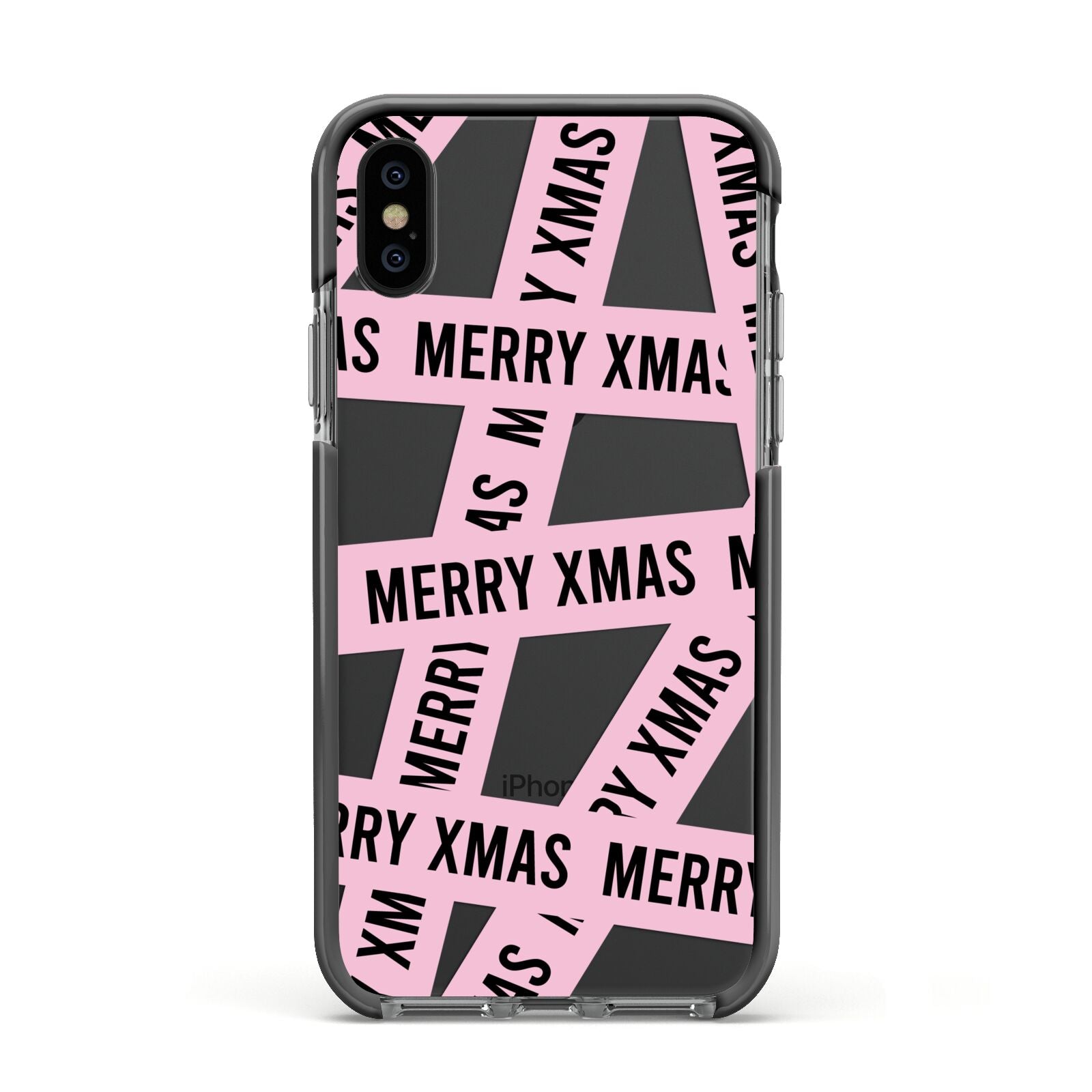 Merry Christmas Tape Apple iPhone Xs Impact Case Black Edge on Black Phone