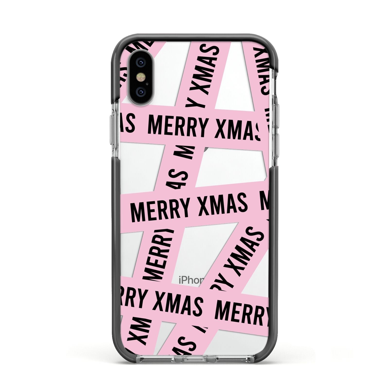 Merry Christmas Tape Apple iPhone Xs Impact Case Black Edge on Silver Phone