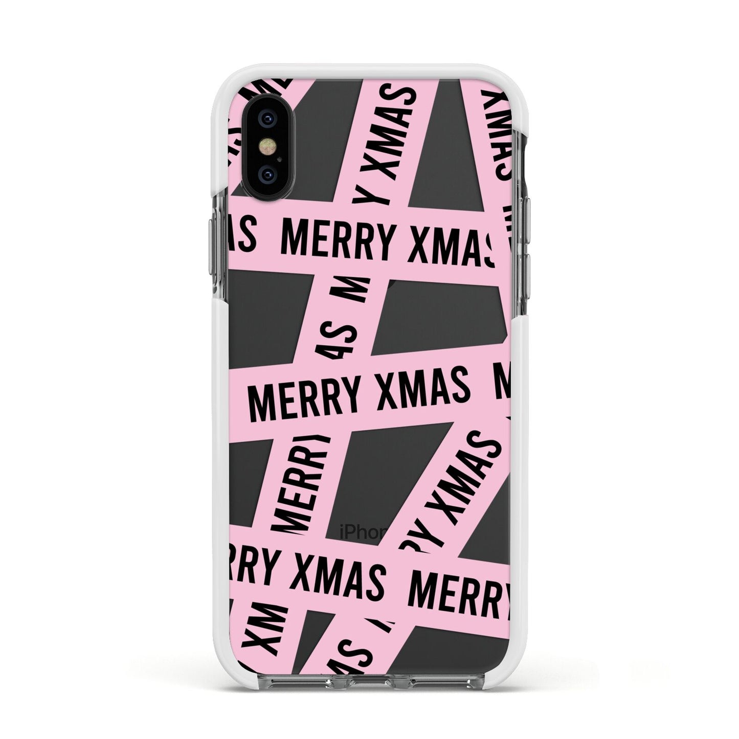 Merry Christmas Tape Apple iPhone Xs Impact Case White Edge on Black Phone