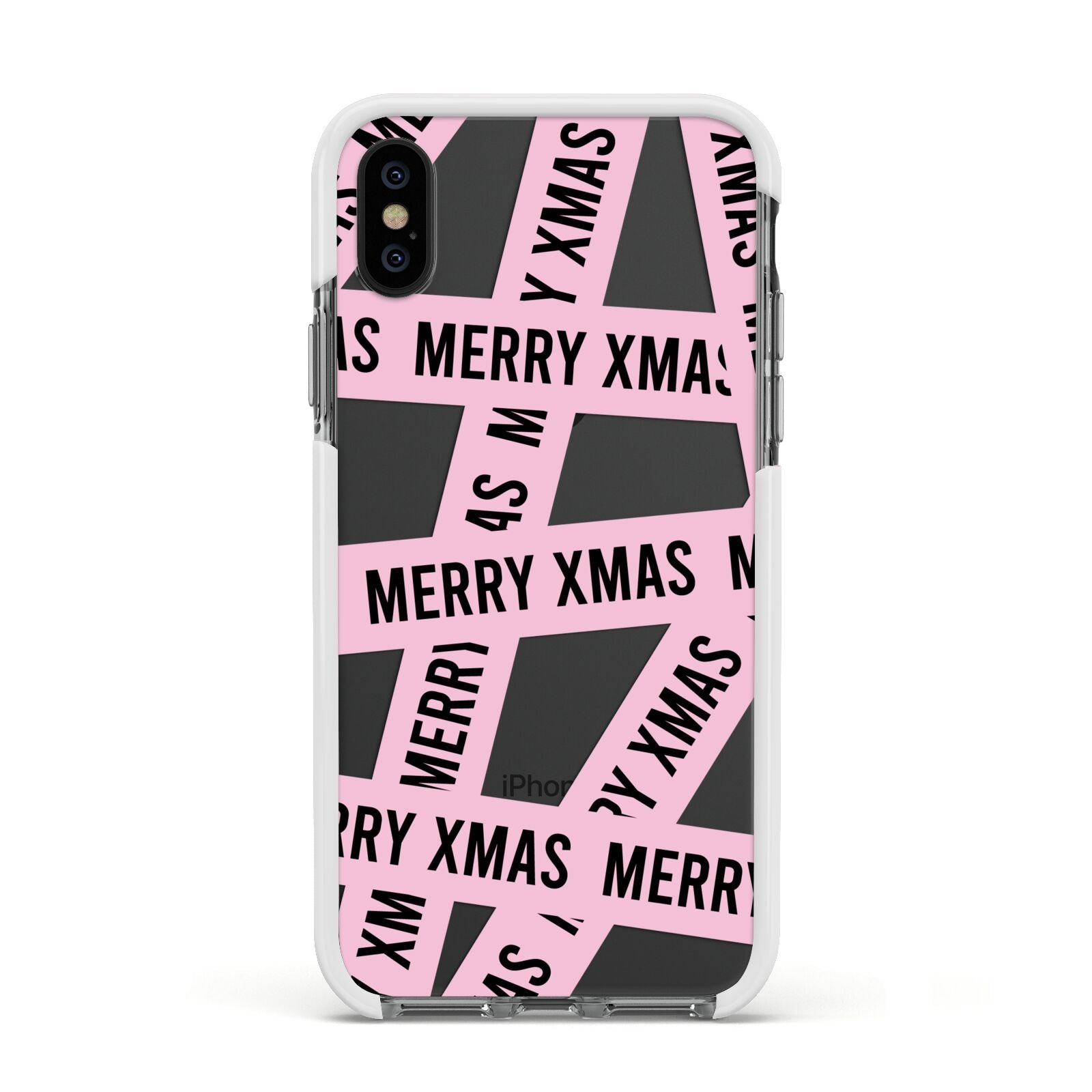 Merry Christmas Tape Apple iPhone Xs Impact Case White Edge on Black Phone
