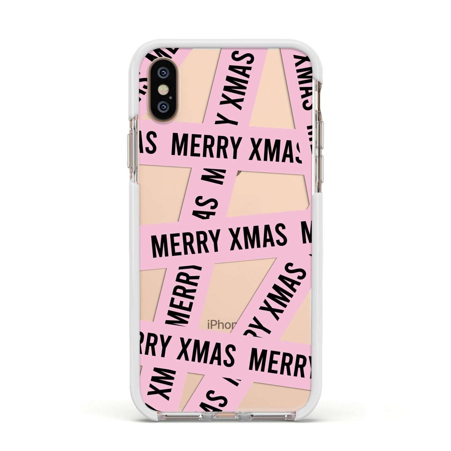 Merry Christmas Tape Apple iPhone Xs Impact Case White Edge on Gold Phone