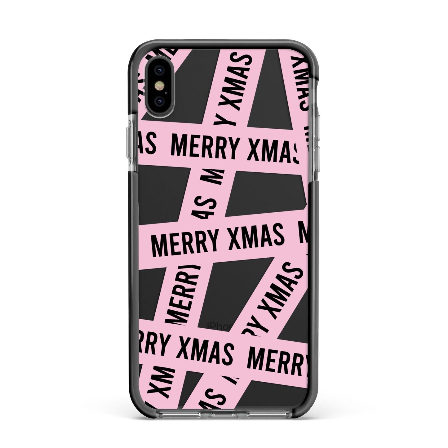 Merry Christmas Tape Apple iPhone Xs Max Impact Case Black Edge on Black Phone