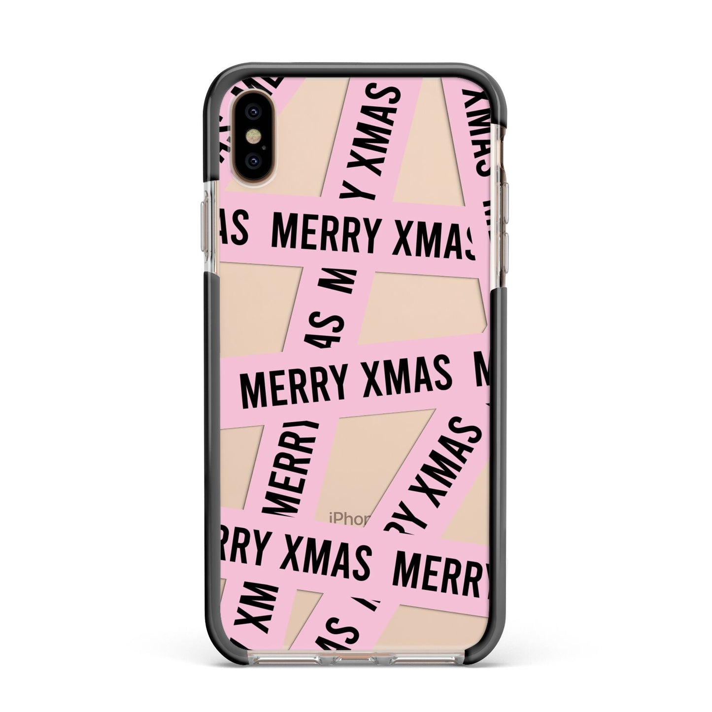 Merry Christmas Tape Apple iPhone Xs Max Impact Case Black Edge on Gold Phone