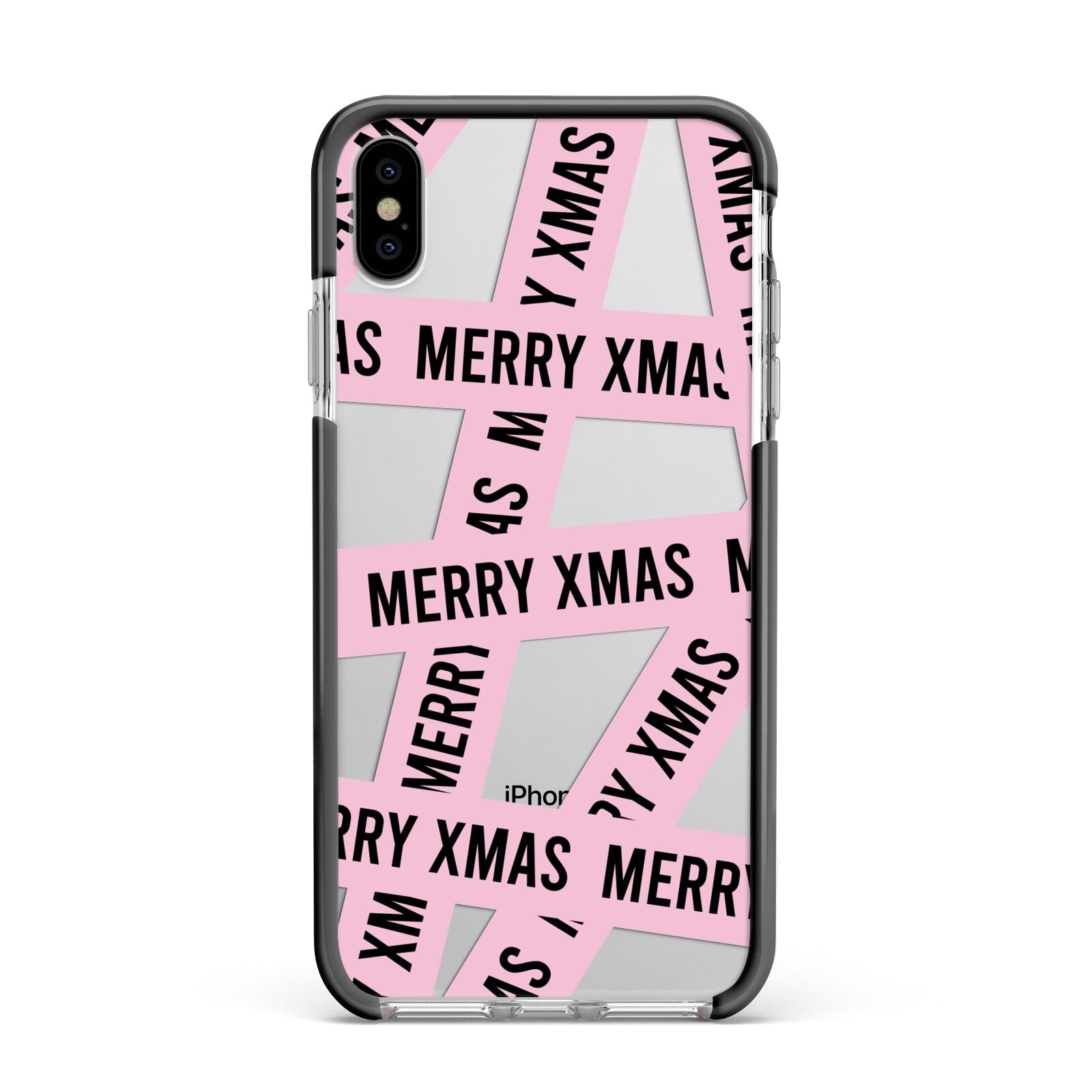 Merry Christmas Tape Apple iPhone Xs Max Impact Case Black Edge on Silver Phone
