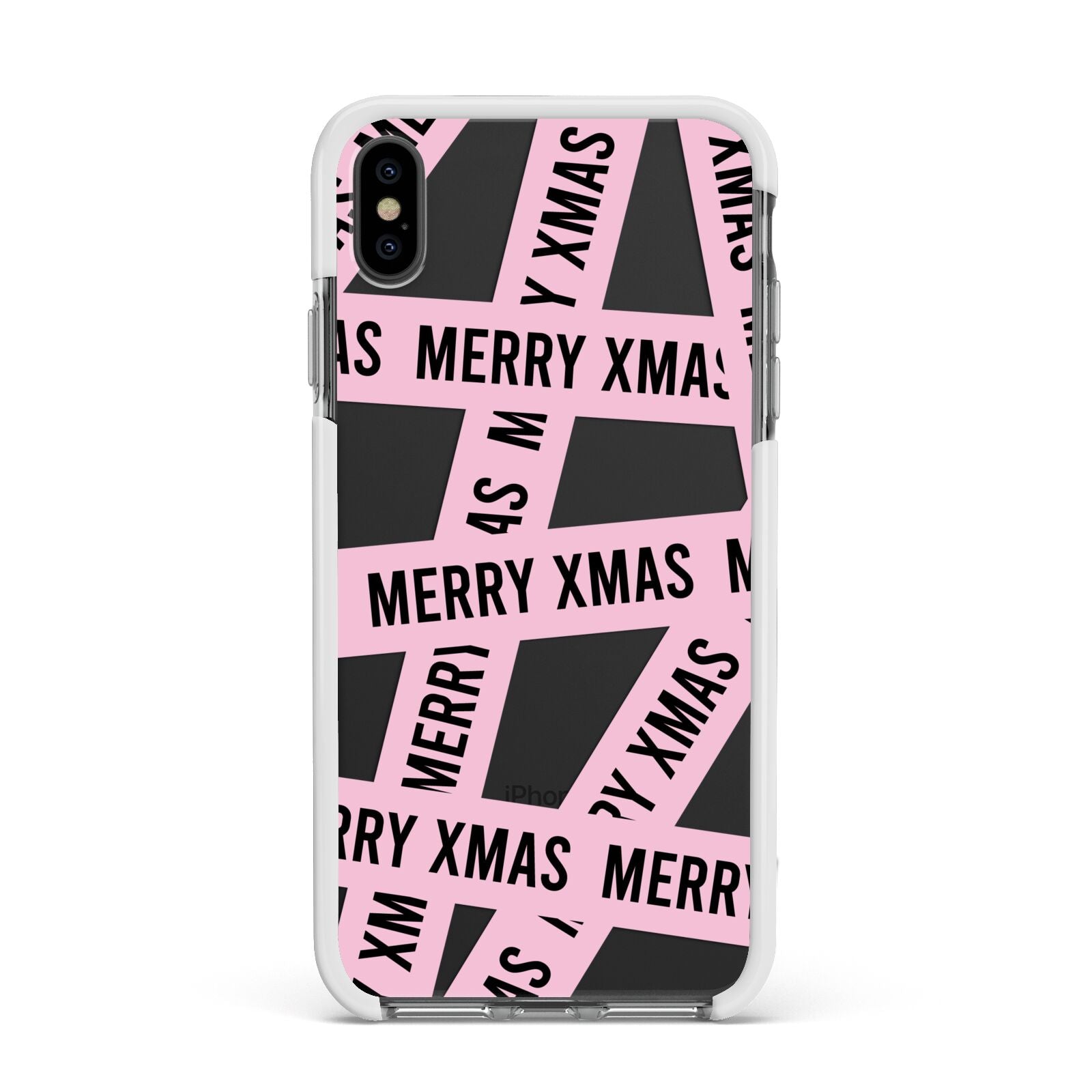 Merry Christmas Tape Apple iPhone Xs Max Impact Case White Edge on Black Phone