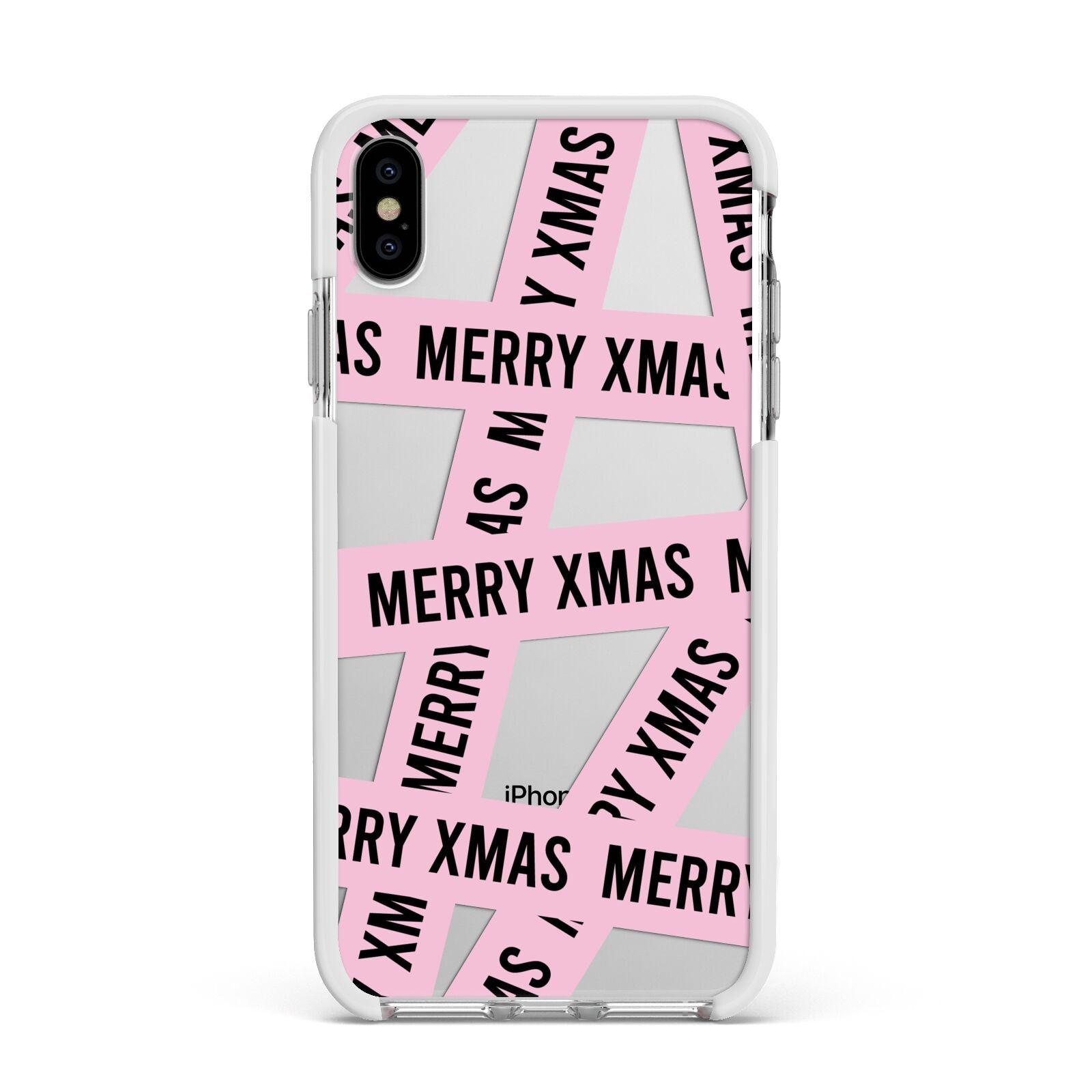 Merry Christmas Tape Apple iPhone Xs Max Impact Case White Edge on Silver Phone