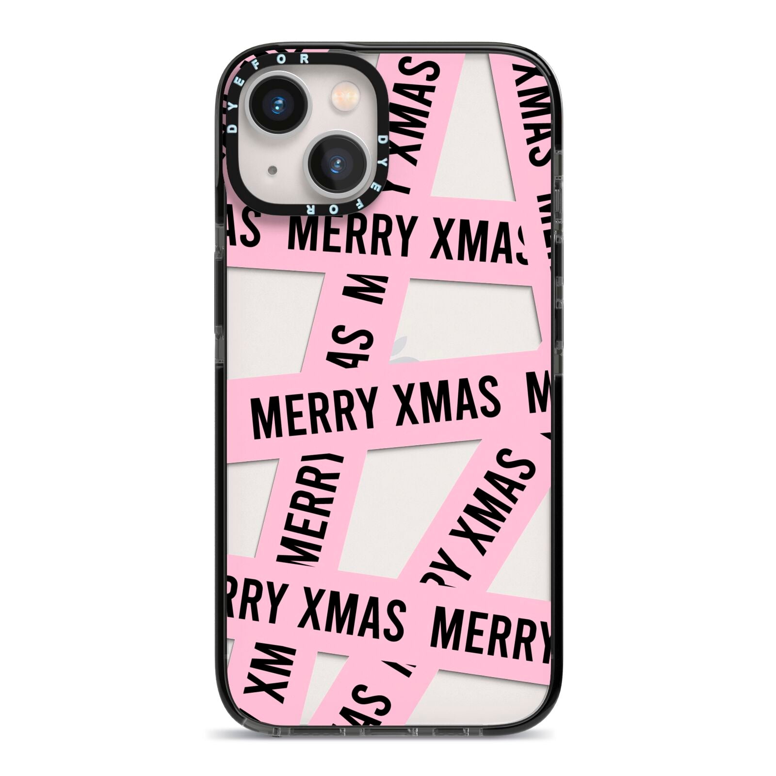 Merry Christmas Tape iPhone 13 Black Impact Case on Silver phone