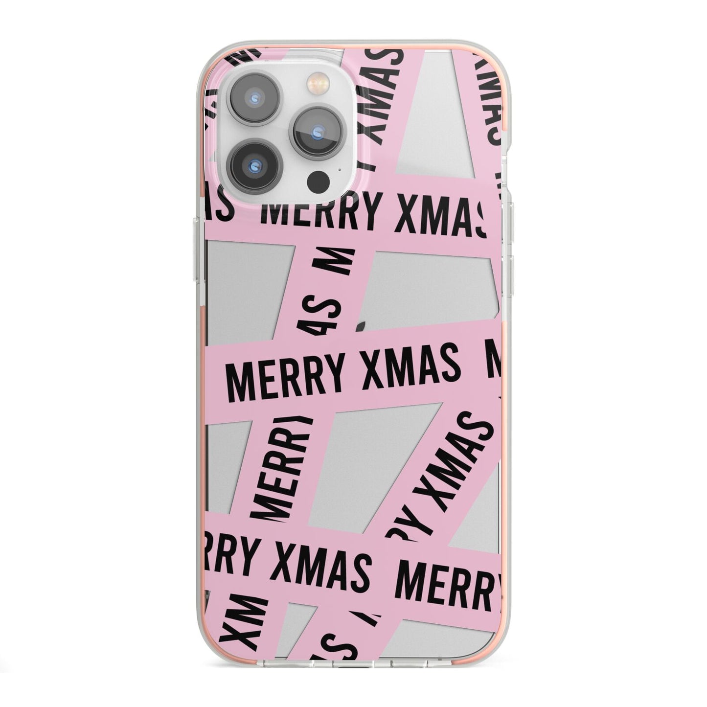 Merry Christmas Tape iPhone 13 Pro Max TPU Impact Case with Pink Edges