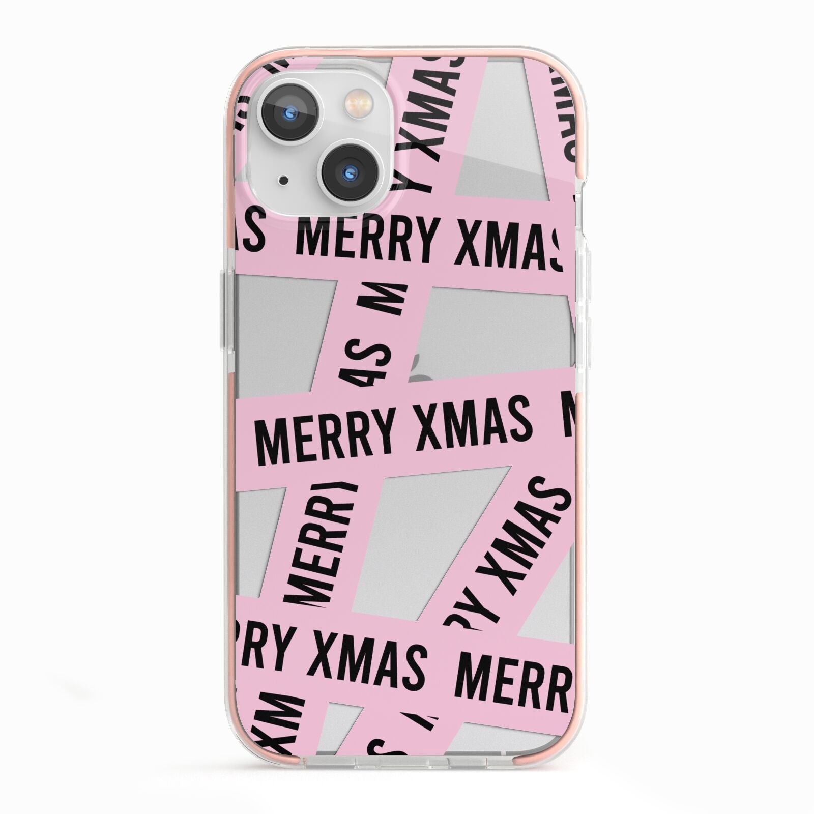 Merry Christmas Tape iPhone 13 TPU Impact Case with Pink Edges