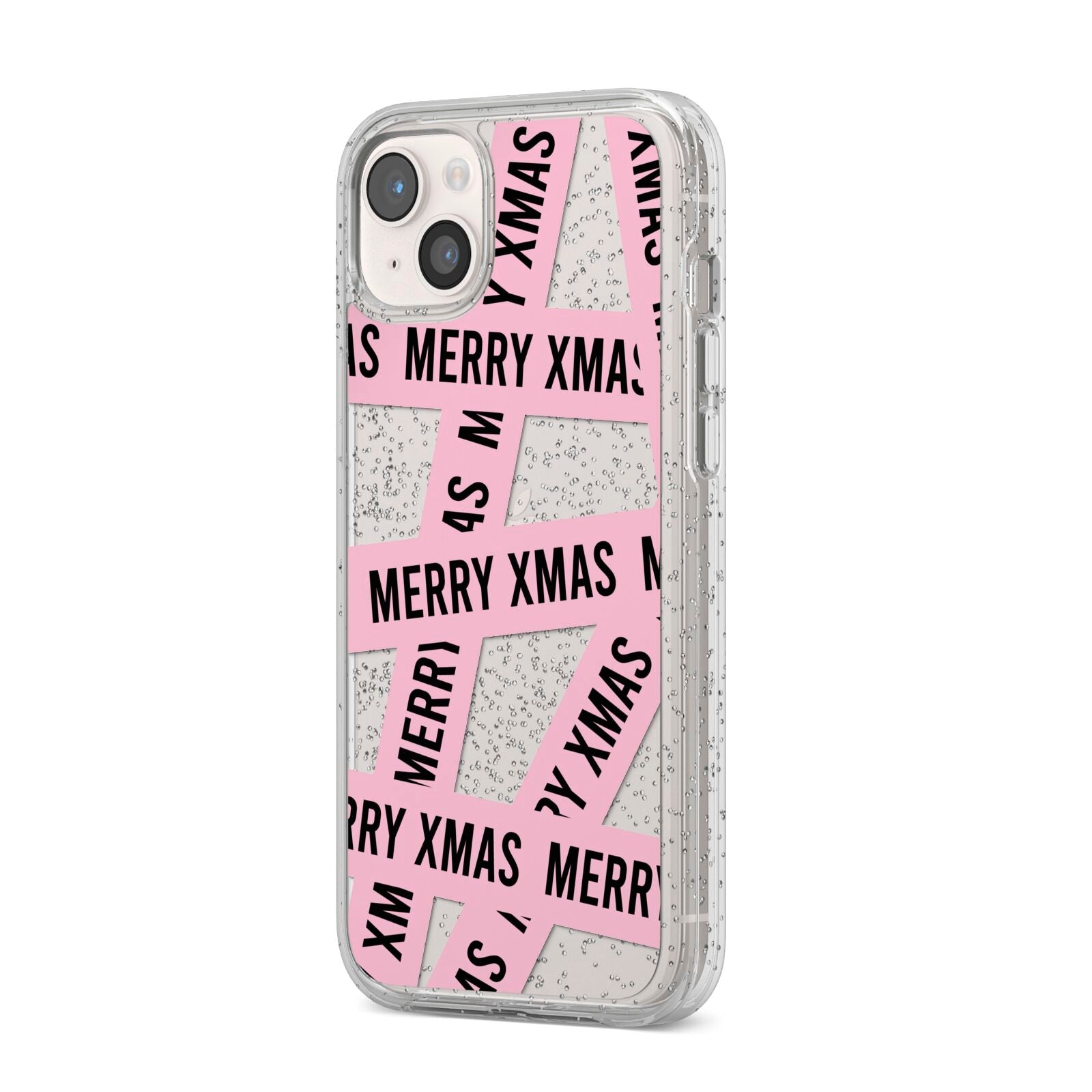 Merry Christmas Tape iPhone 14 Plus Glitter Tough Case Starlight Angled Image