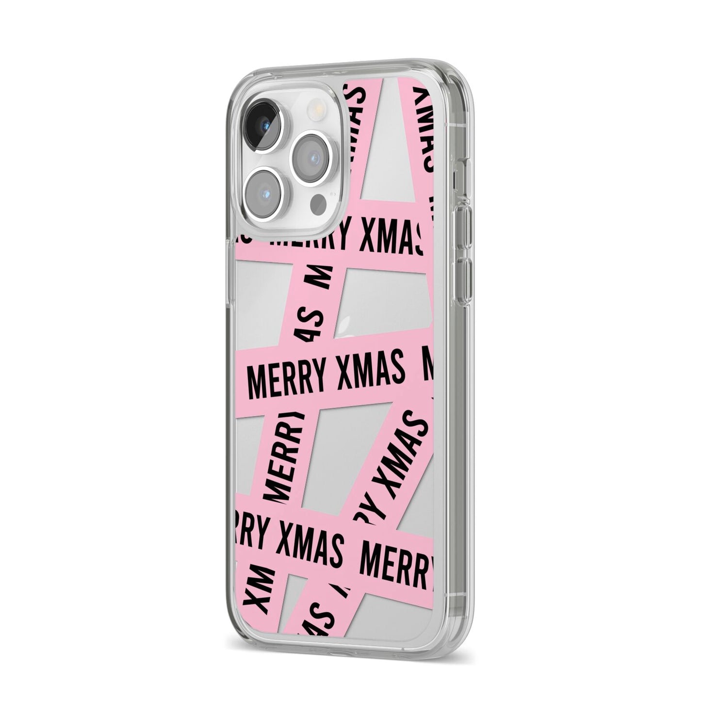 Merry Christmas Tape iPhone 14 Pro Max Clear Tough Case Silver Angled Image