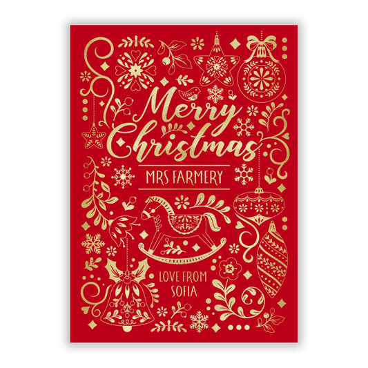 Merry Christmas Teacher Personalised A5 Flat Greetings Card