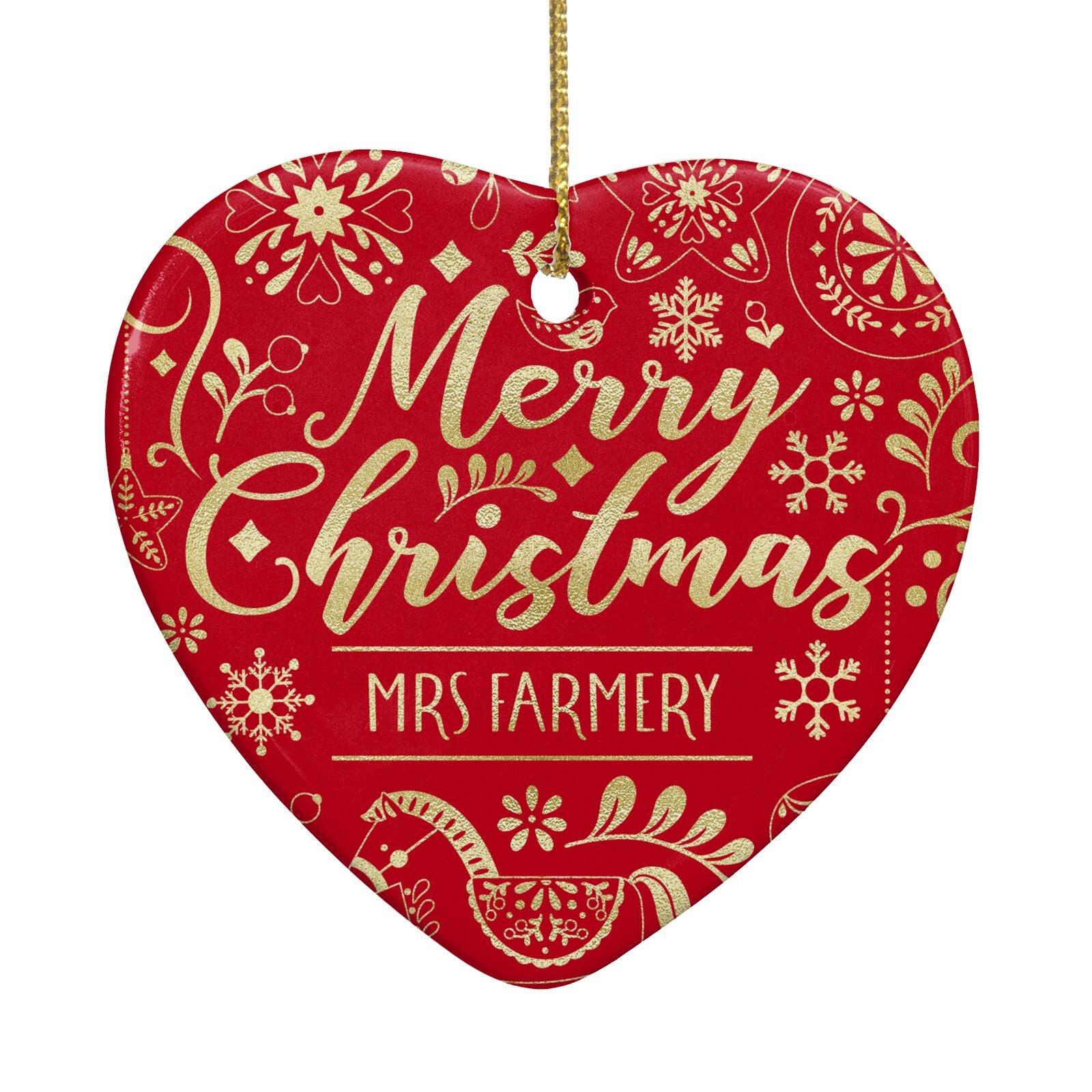 Merry Christmas Teacher Personalised Heart Decoration