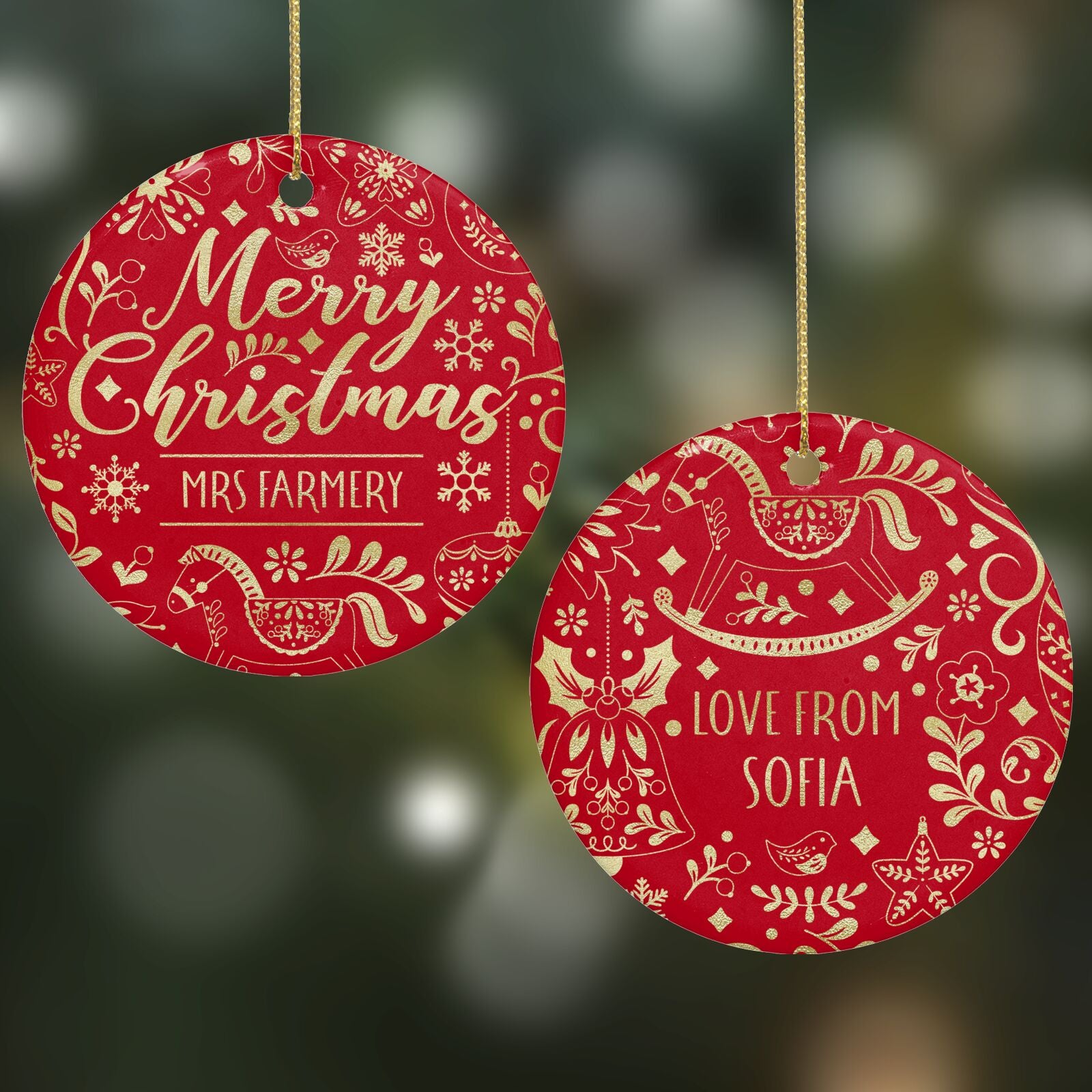Merry Christmas Teacher Personalised Round Decoration on Christmas Background