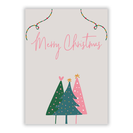 Merry Christmas Tree with Lights A5 Flat Greetings Card