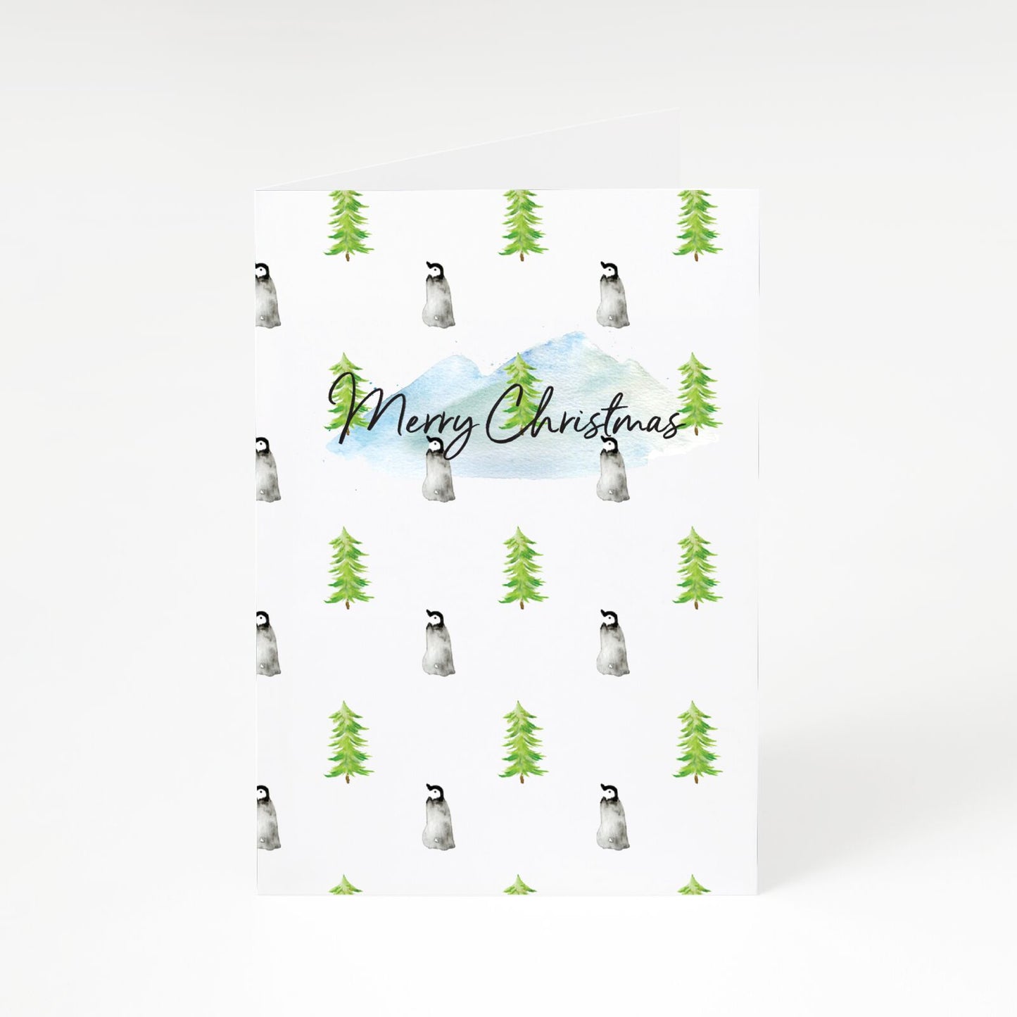 Merry Christmas Trees and Penguin A5 Greetings Card