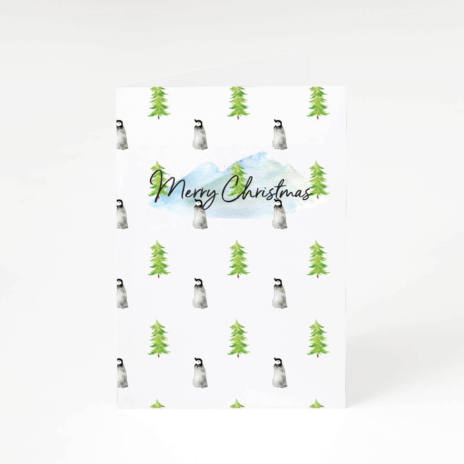 Merry Christmas Trees and Penguin A5 Greetings Card
