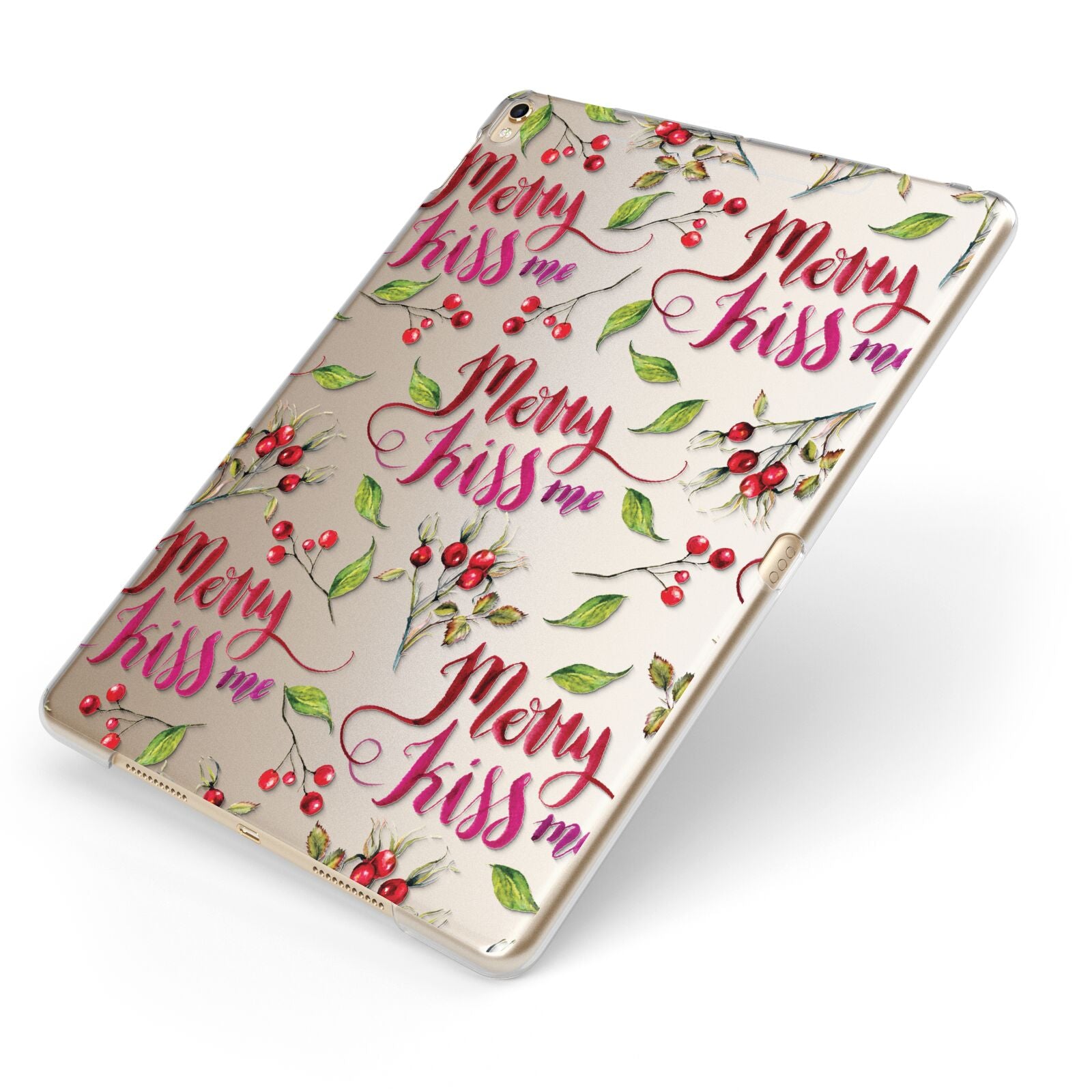 Merry kiss me Apple iPad Case on Gold iPad Side View