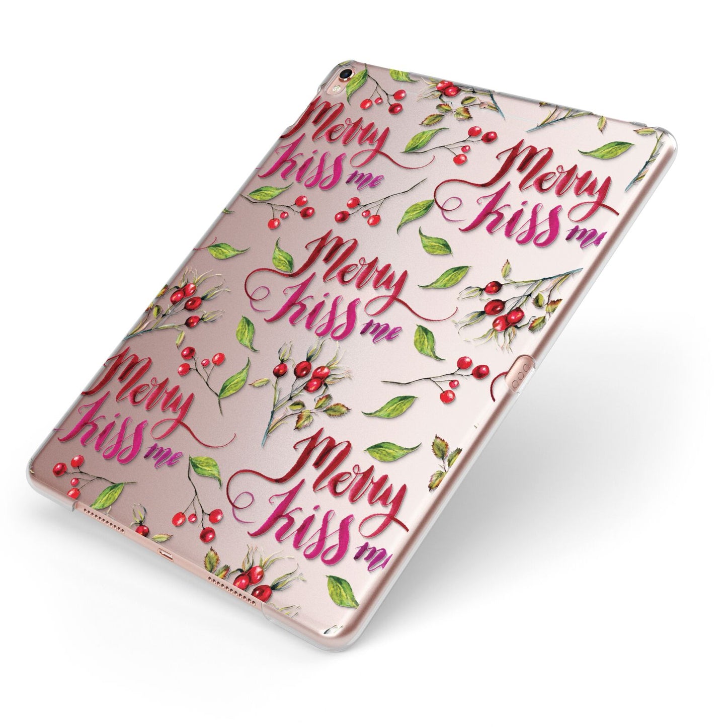 Merry kiss me Apple iPad Case on Rose Gold iPad Side View