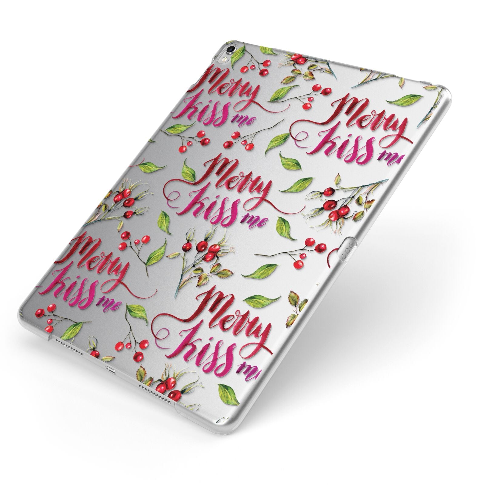 Merry kiss me Apple iPad Case on Silver iPad Side View