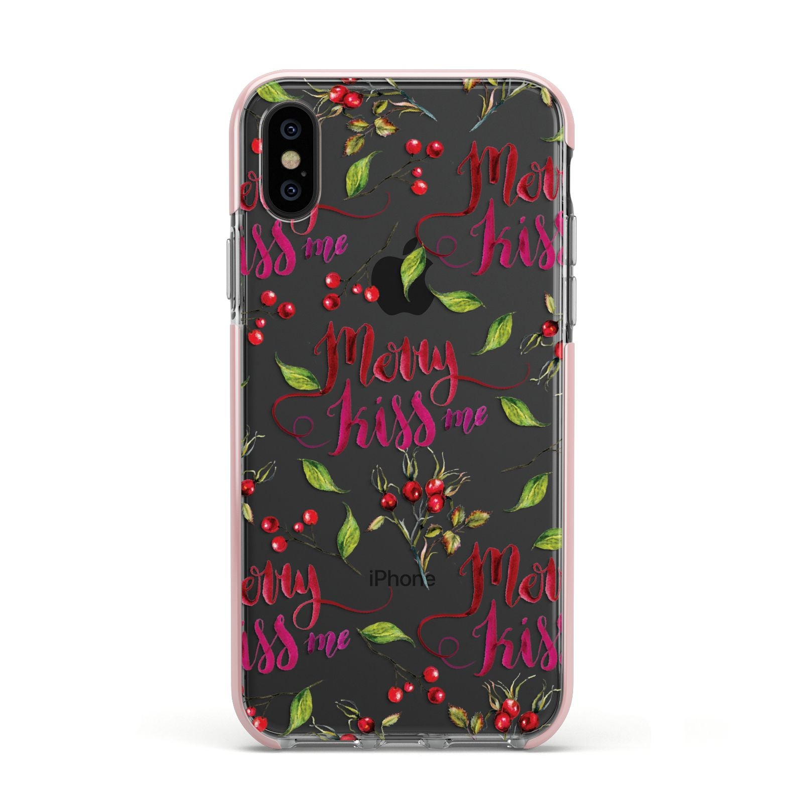 Merry kiss me Apple iPhone Xs Impact Case Pink Edge on Black Phone