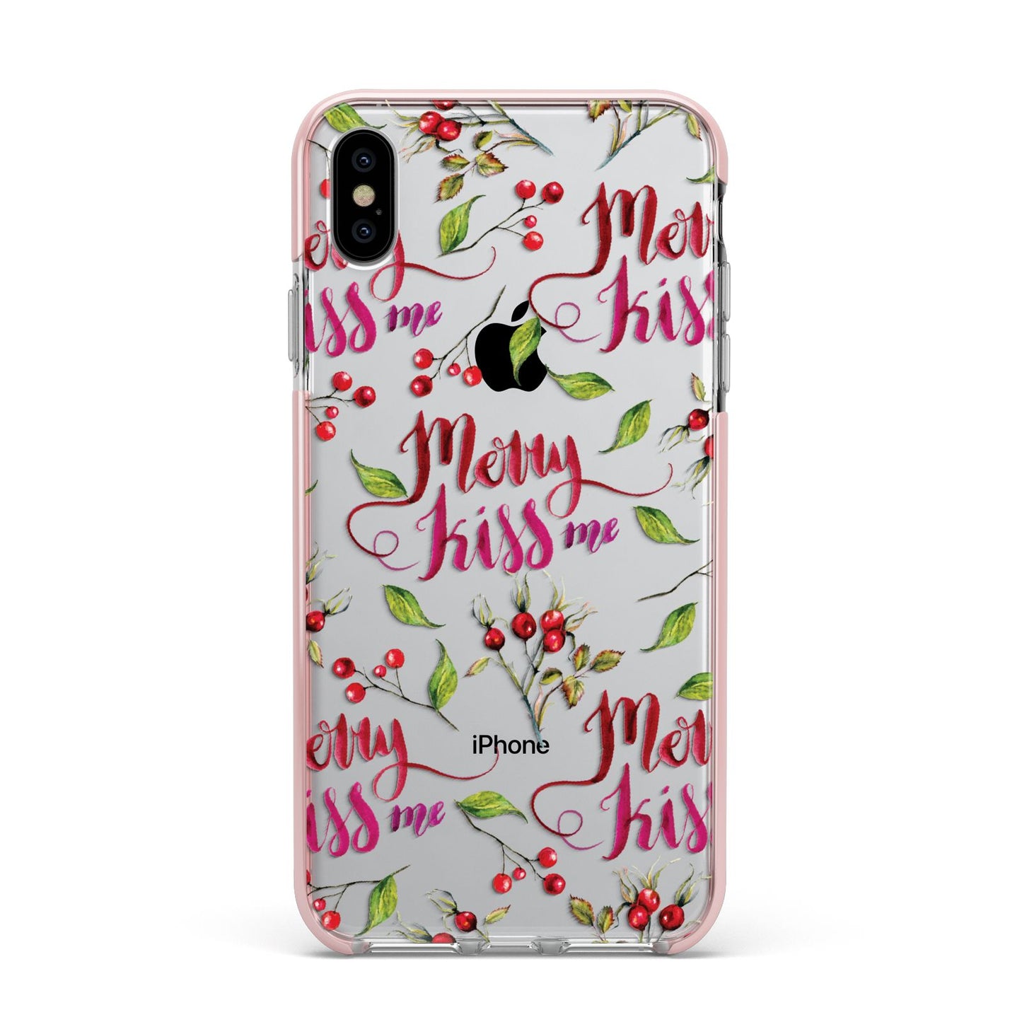 Merry kiss me Apple iPhone Xs Max Impact Case Pink Edge on Silver Phone