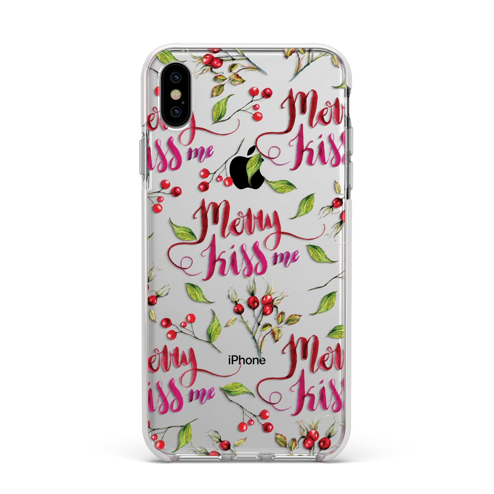 Merry kiss me Apple iPhone Xs Max Impact Case White Edge on Silver Phone