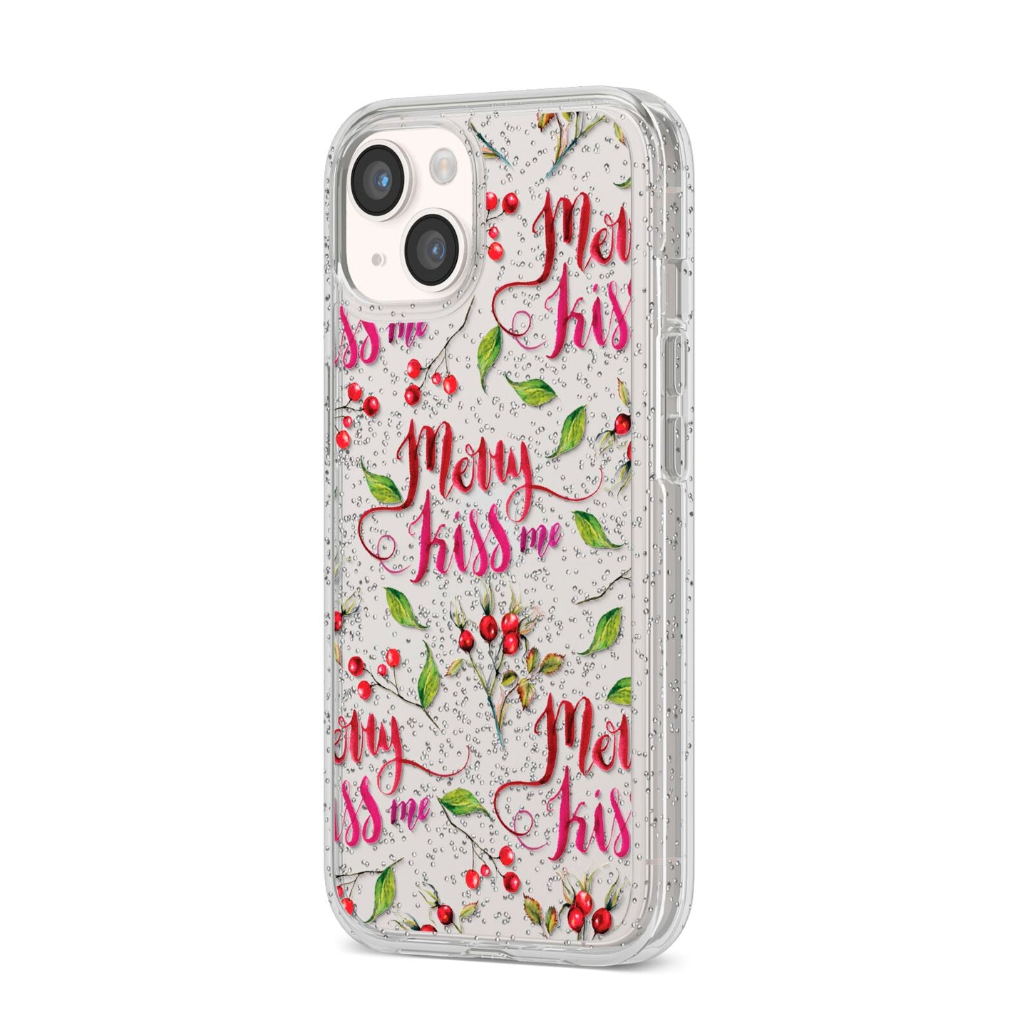 Merry kiss me iPhone 14 Glitter Tough Case Starlight Angled Image
