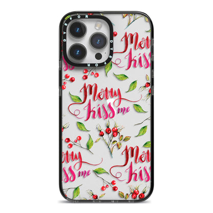 Merry kiss me iPhone 14 Pro Max Black Impact Case on Silver phone