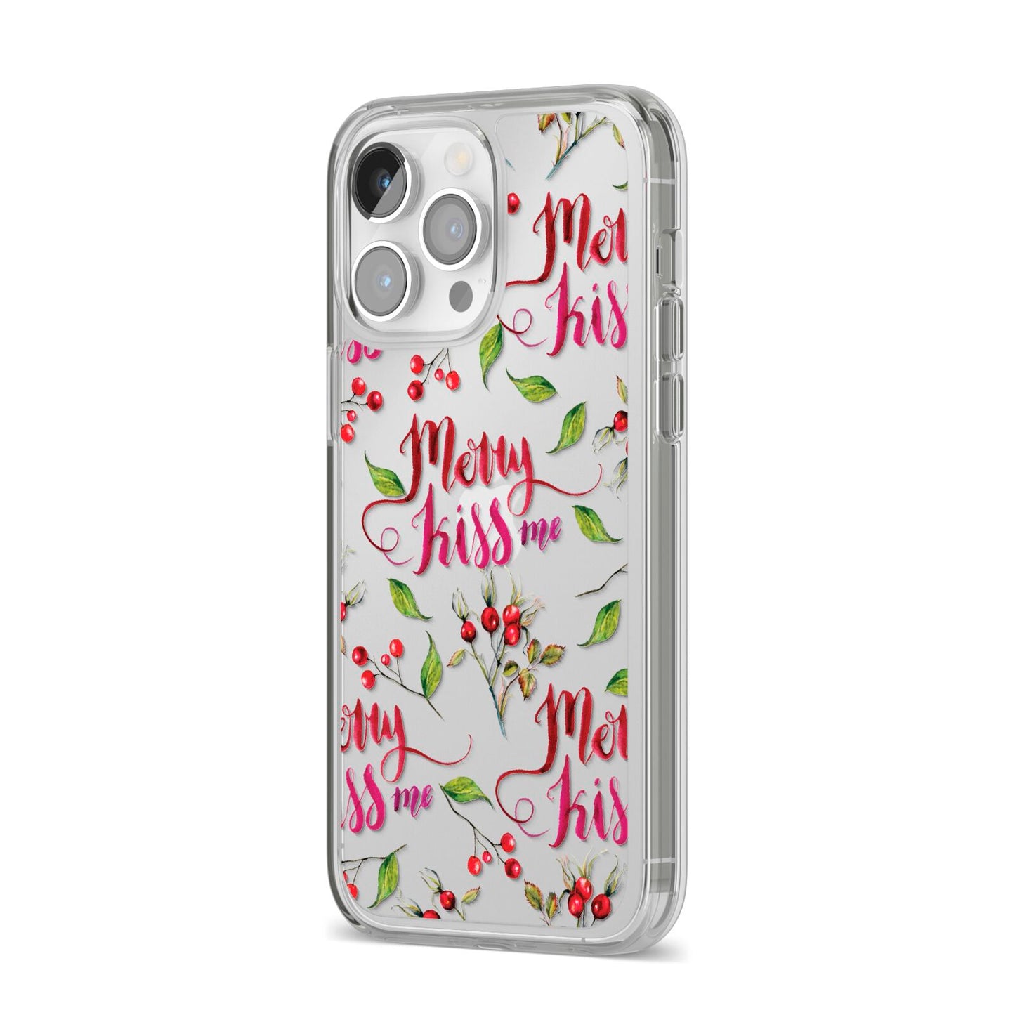 Merry kiss me iPhone 14 Pro Max Clear Tough Case Silver Angled Image