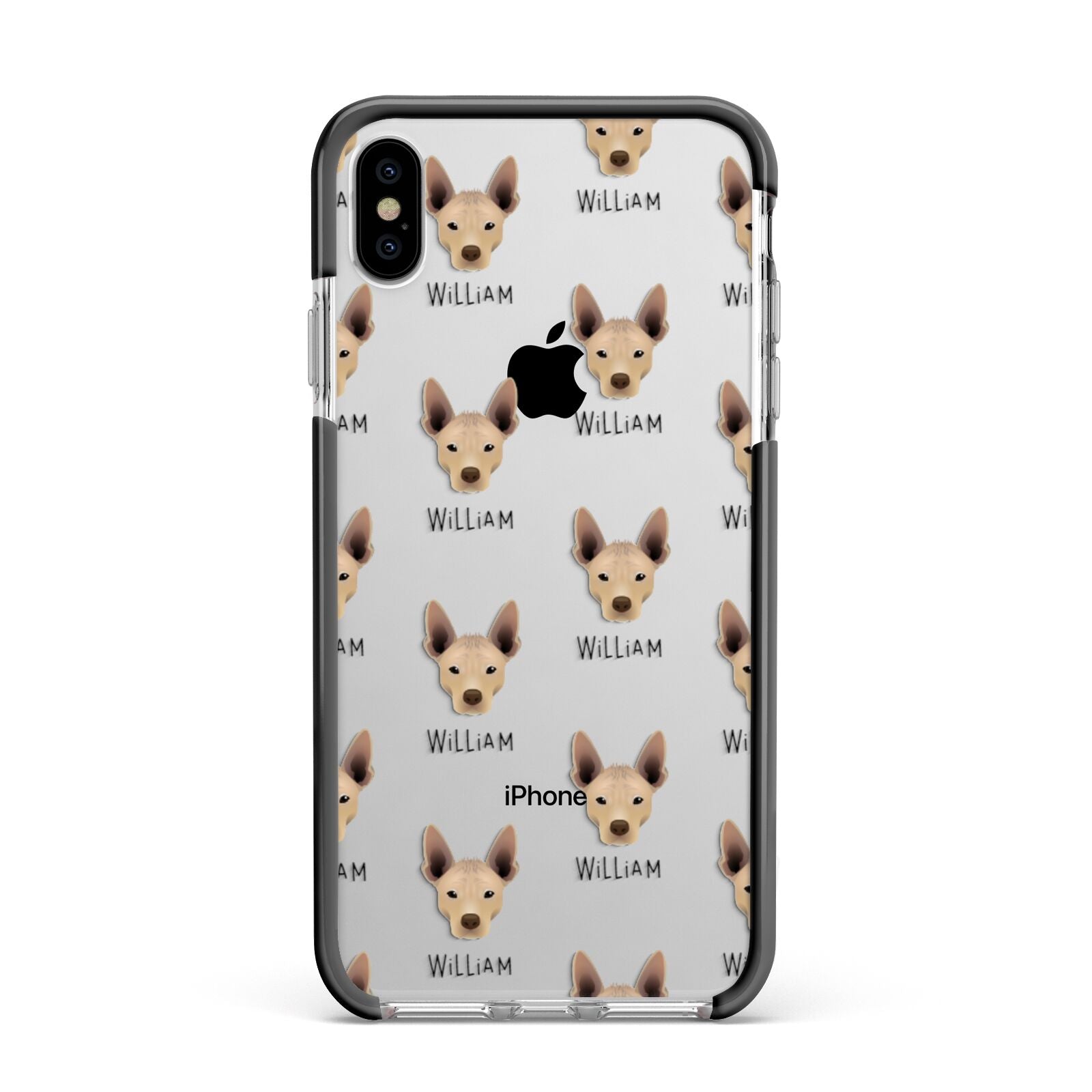 Mexican Hairless Icon with Name Apple iPhone Xs Max Impact Case Black Edge on Silver Phone