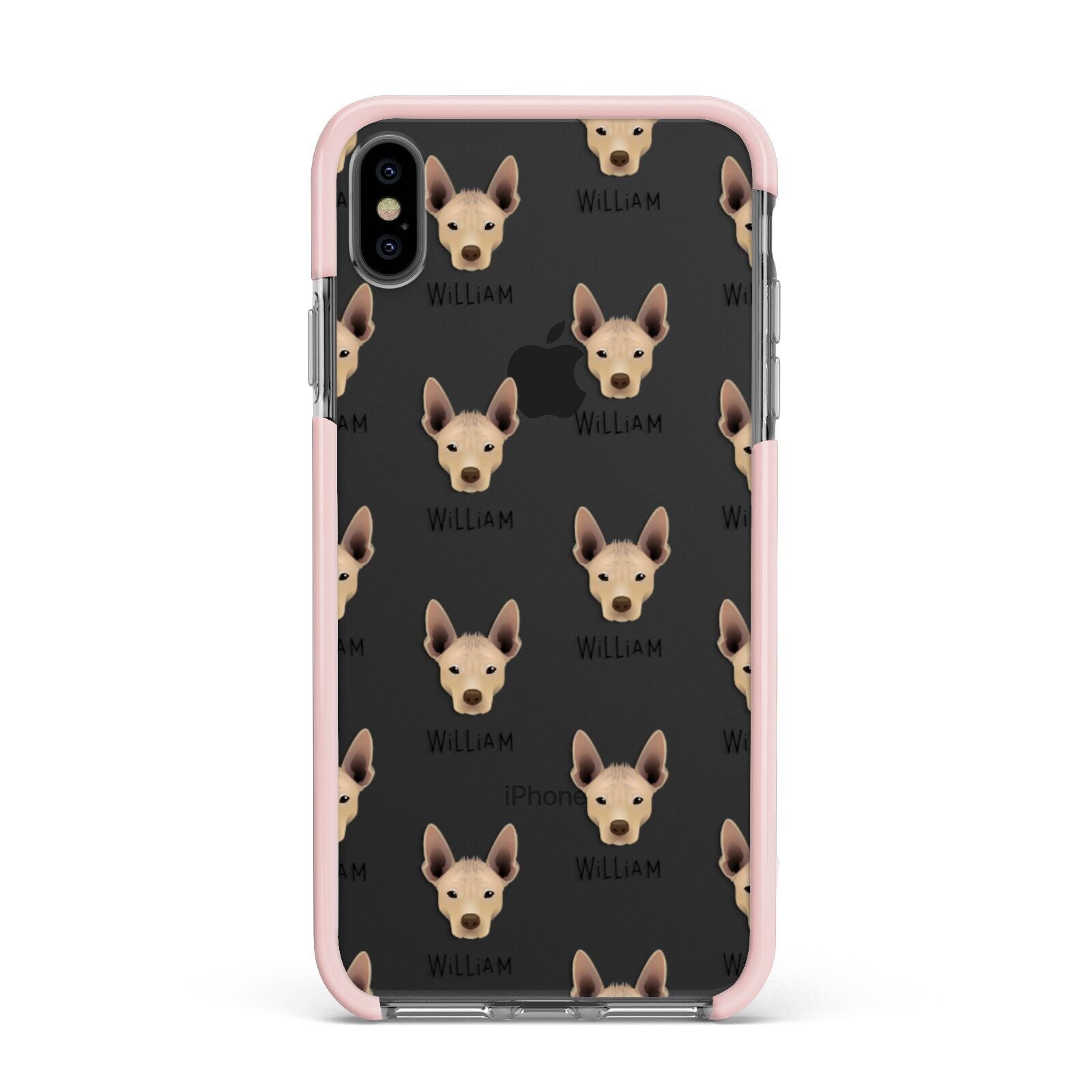 Mexican Hairless Icon with Name Apple iPhone Xs Max Impact Case Pink Edge on Black Phone