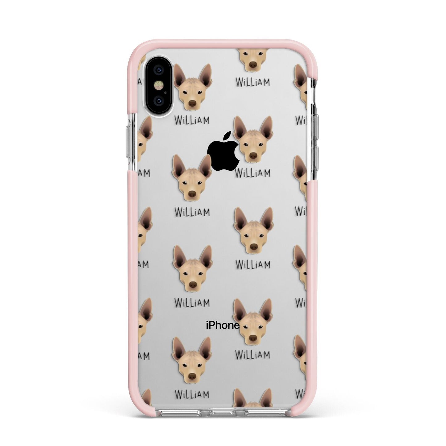 Mexican Hairless Icon with Name Apple iPhone Xs Max Impact Case Pink Edge on Silver Phone