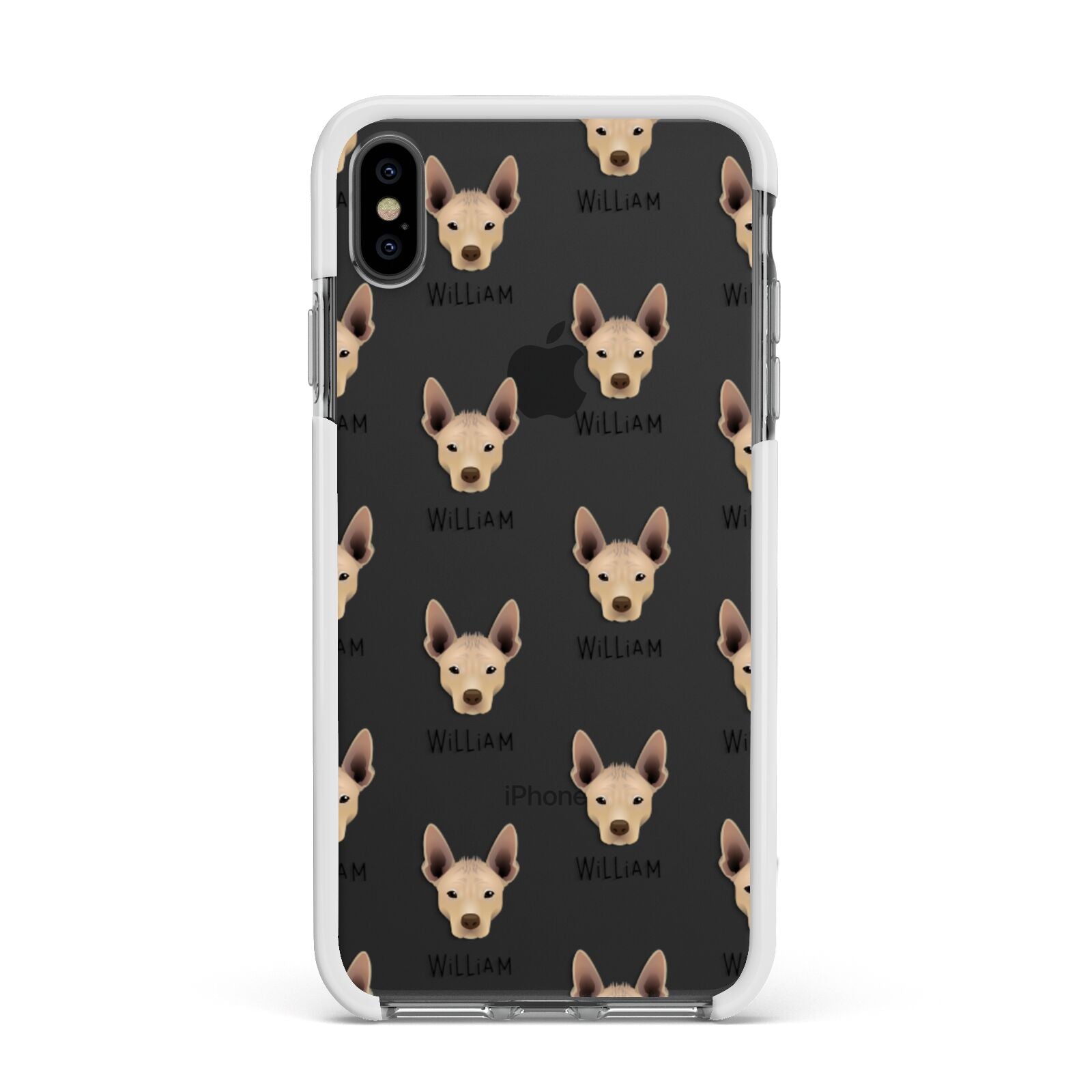 Mexican Hairless Icon with Name Apple iPhone Xs Max Impact Case White Edge on Black Phone