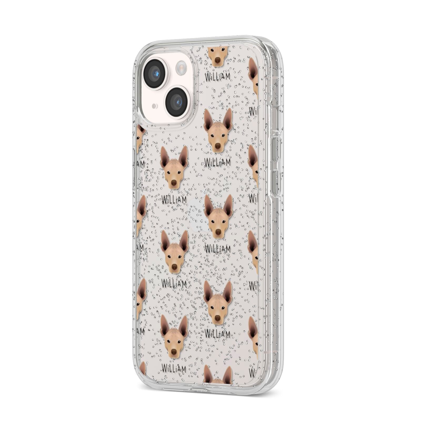 Mexican Hairless Icon with Name iPhone 14 Glitter Tough Case Starlight Angled Image