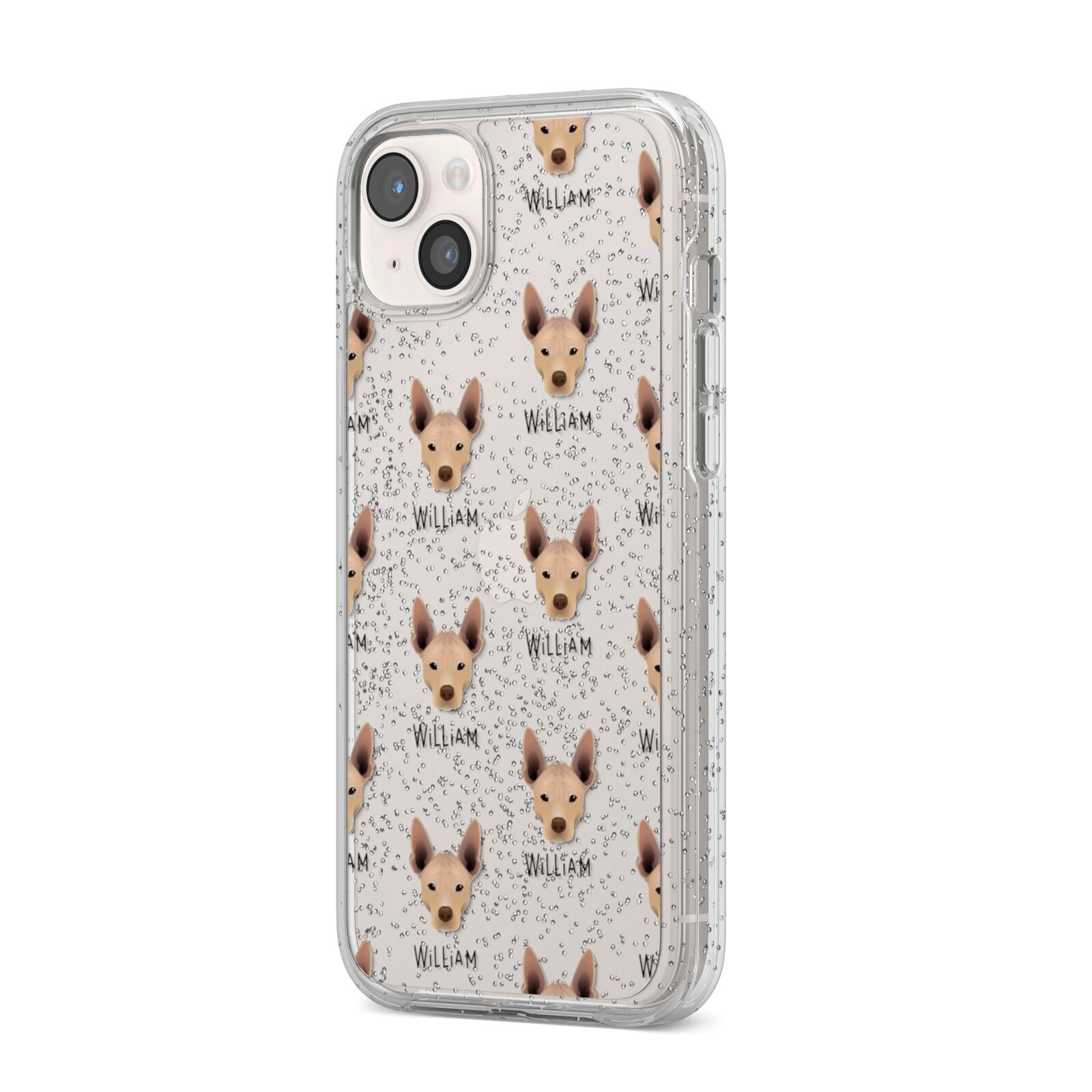 Mexican Hairless Icon with Name iPhone 14 Plus Glitter Tough Case Starlight Angled Image