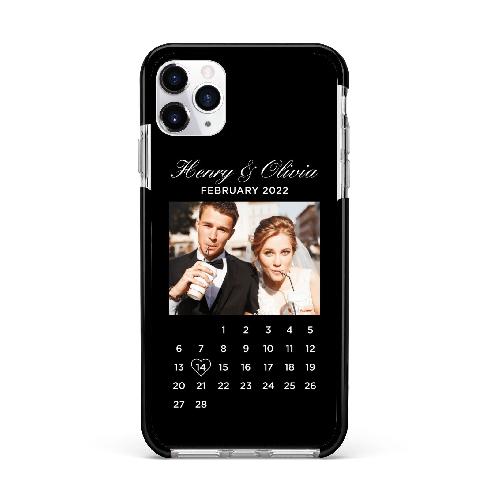 Milestone Date Personalised Photo Apple iPhone 11 Pro Max in Silver with Black Impact Case