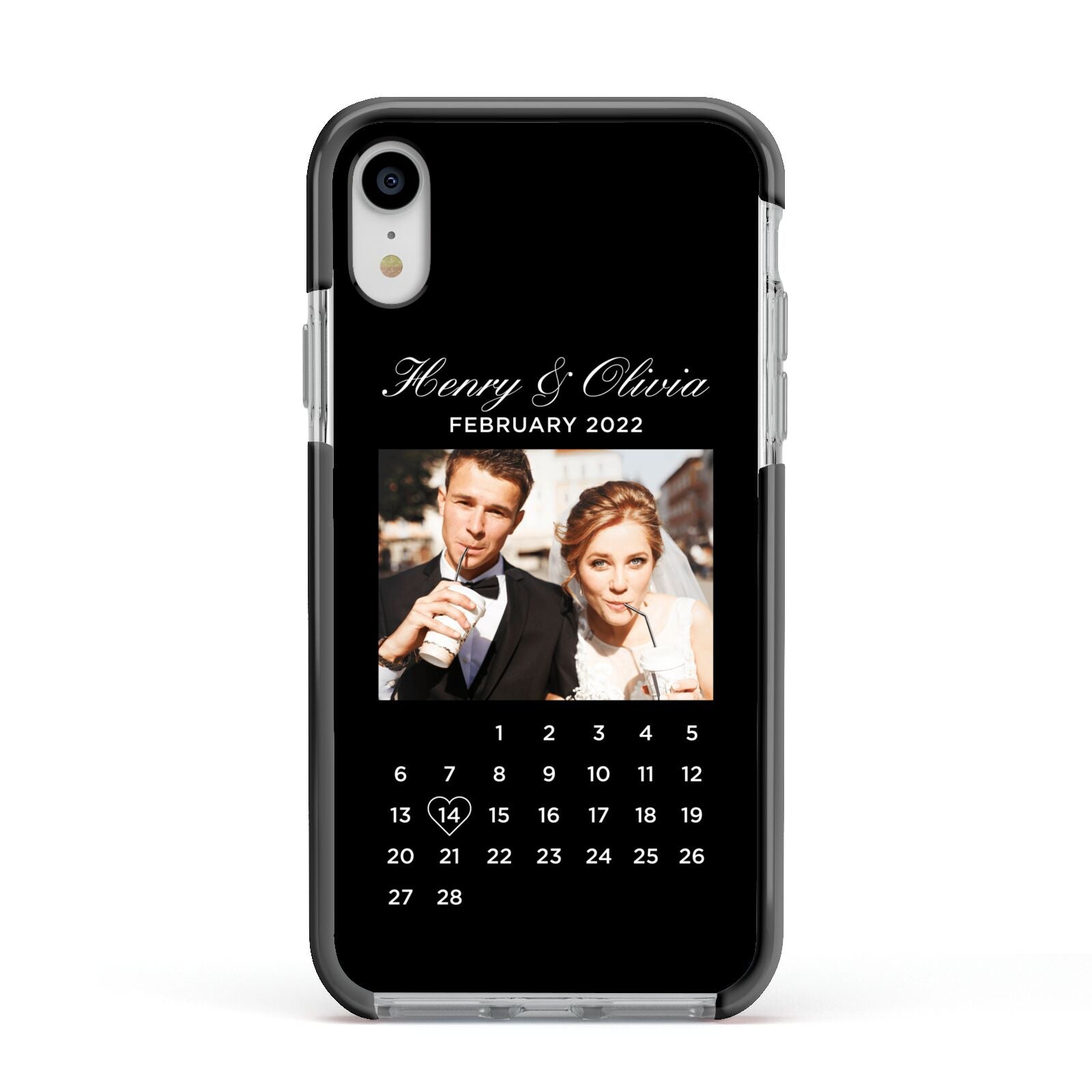 Milestone Date Personalised Photo Apple iPhone XR Impact Case Black Edge on Silver Phone