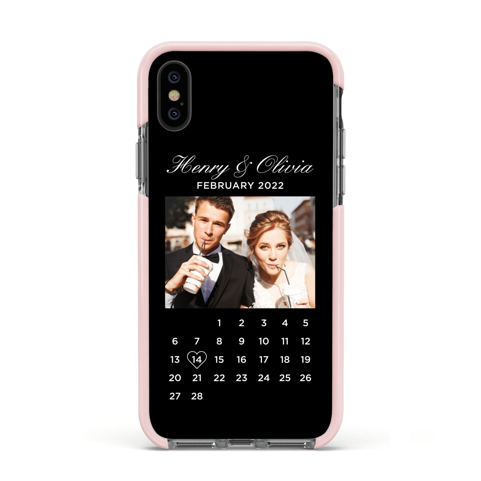 Milestone Date Personalised Photo Apple iPhone Xs Impact Case Pink Edge on Black Phone
