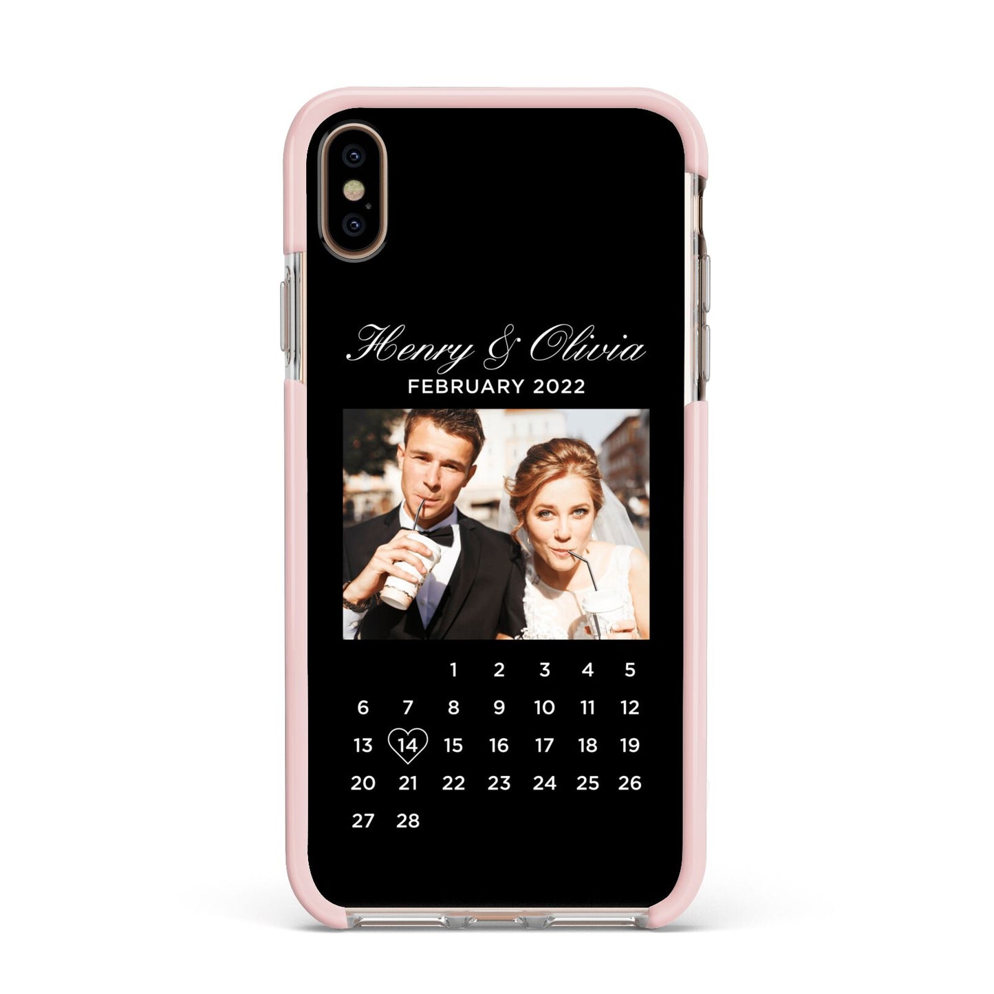 Milestone Date Personalised Photo Apple iPhone Xs Max Impact Case Pink Edge on Gold Phone