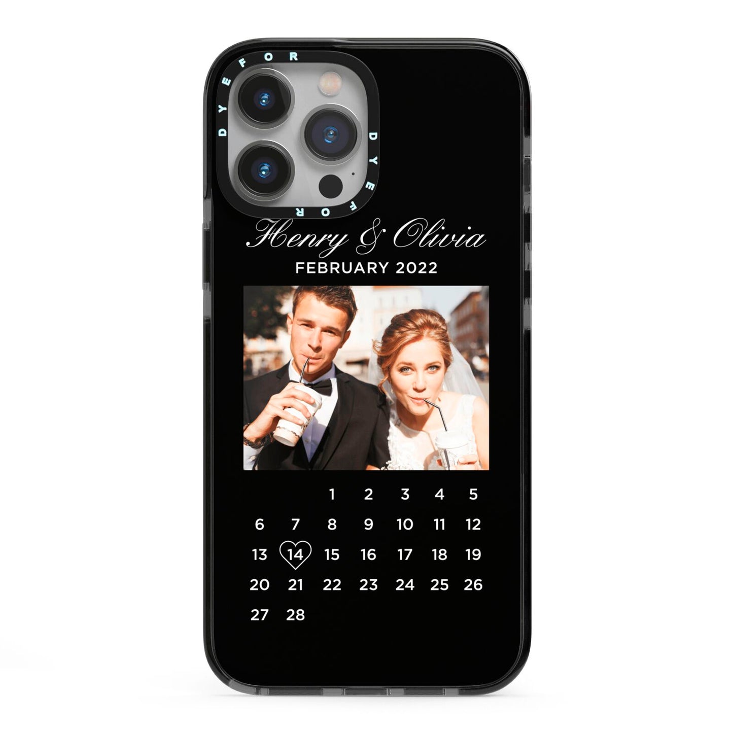 Milestone Date Personalised Photo iPhone 13 Pro Max Black Impact Case on Silver phone