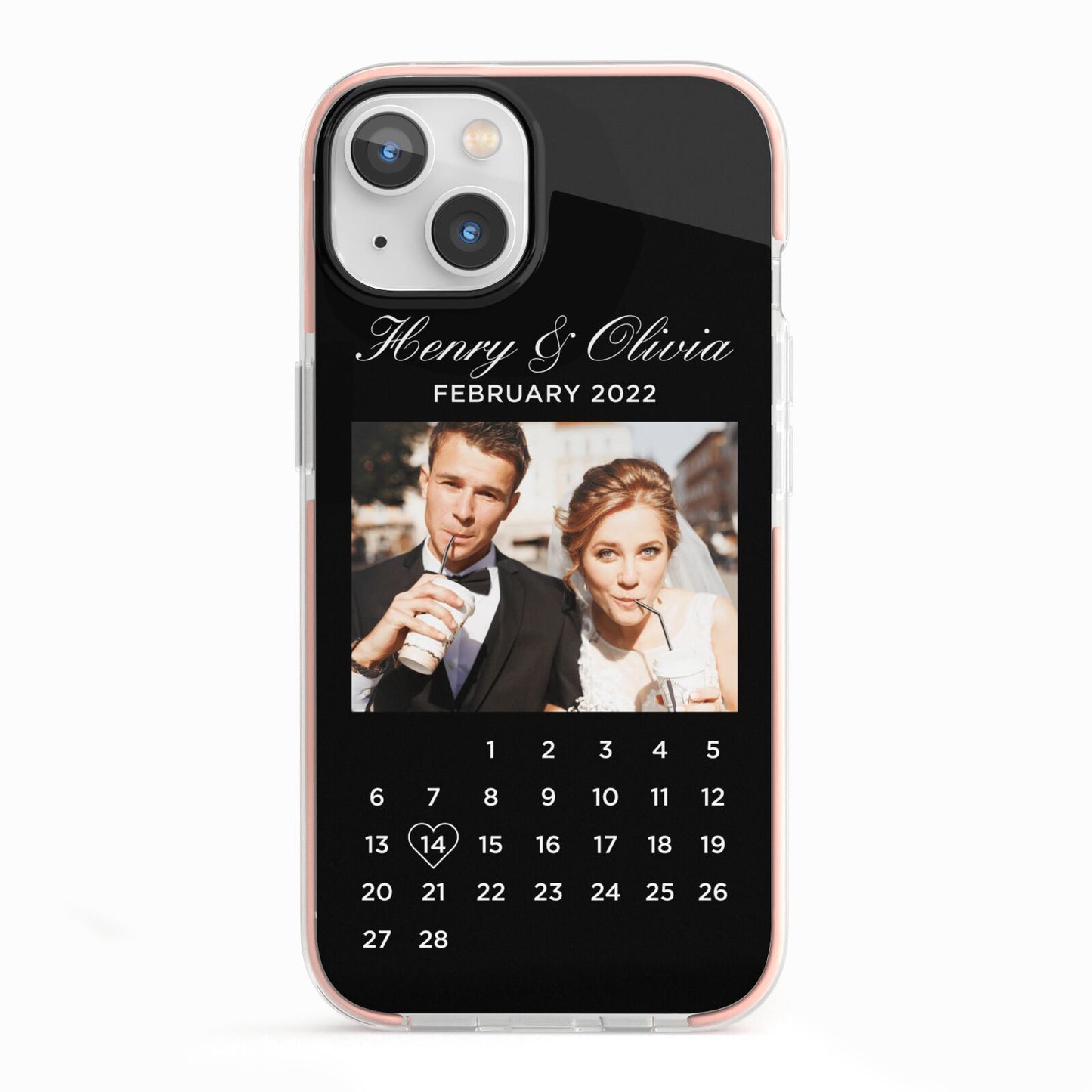 Milestone Date Personalised Photo iPhone 13 TPU Impact Case with Pink Edges