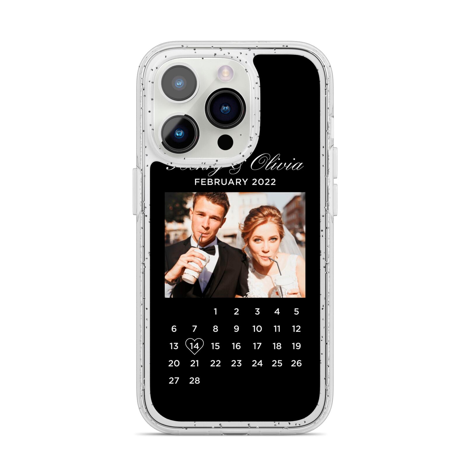 Milestone Date Personalised Photo iPhone 14 Pro Glitter Tough Case Silver