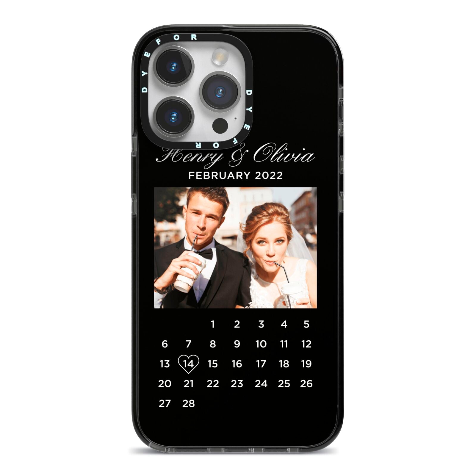 Milestone Date Personalised Photo iPhone 14 Pro Max Black Impact Case on Silver phone