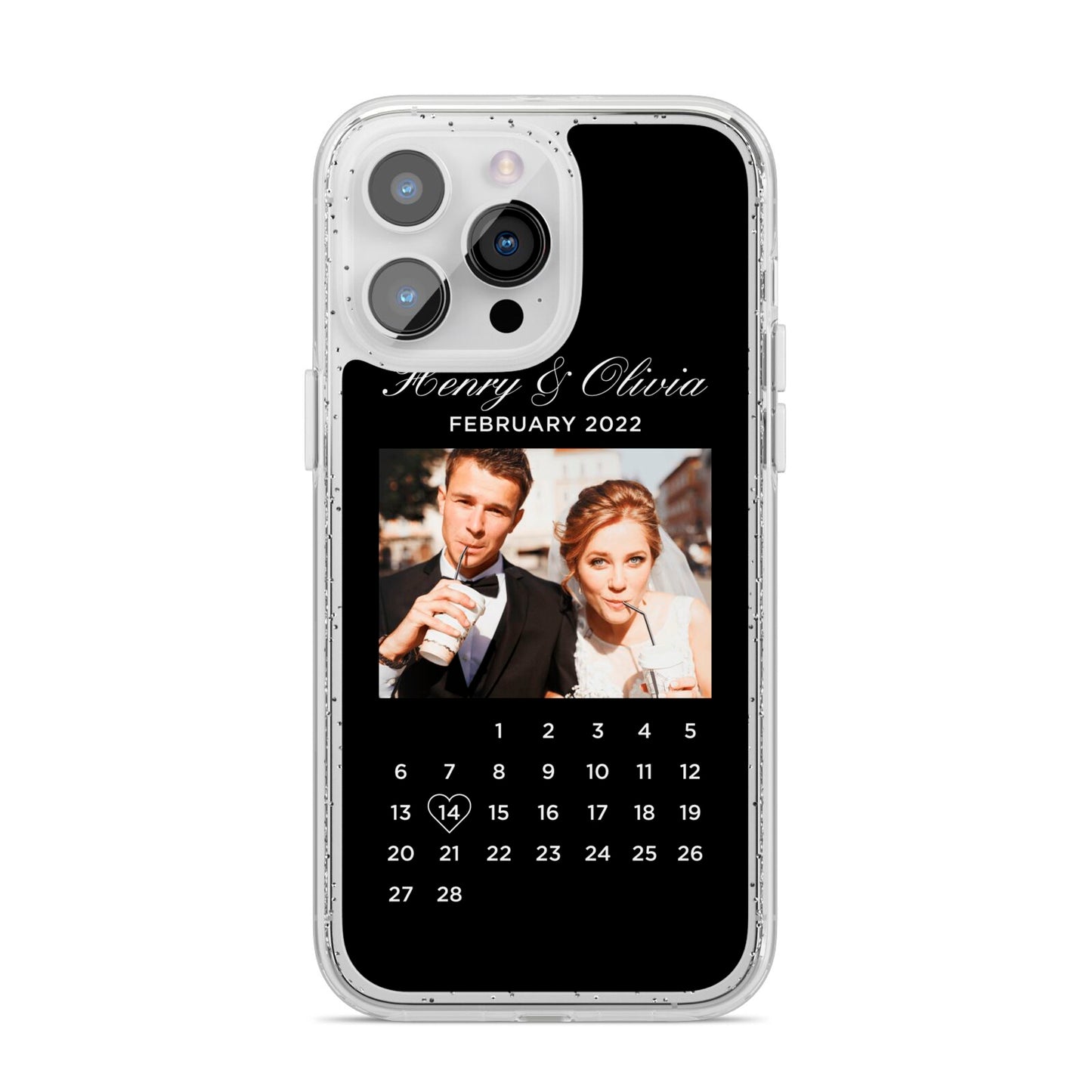 Milestone Date Personalised Photo iPhone 14 Pro Max Glitter Tough Case Silver