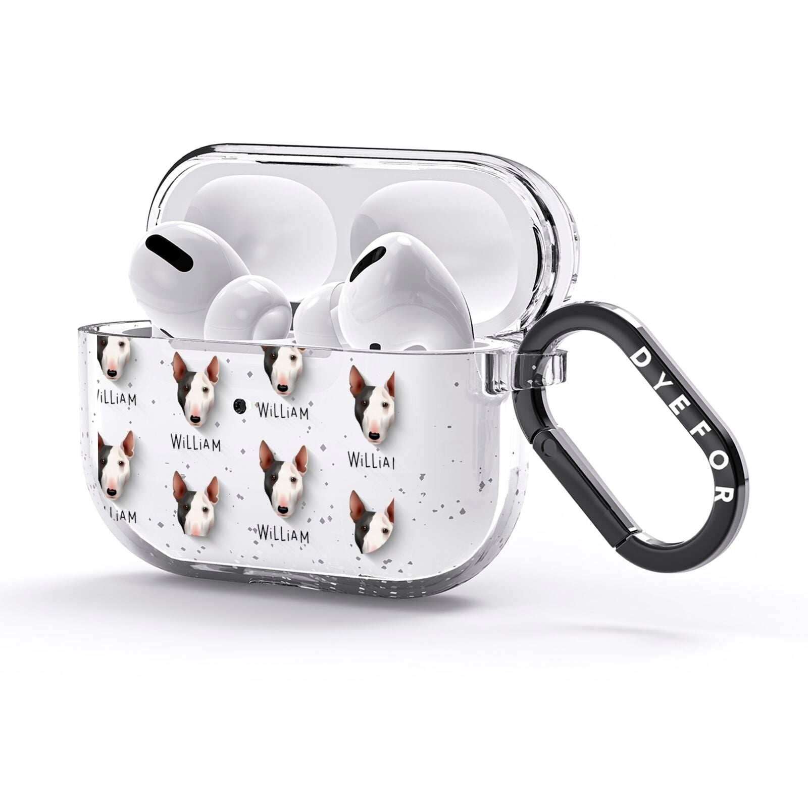 Miniature Bull Terrier Icon with Name AirPods Glitter Case 3rd Gen Side Image
