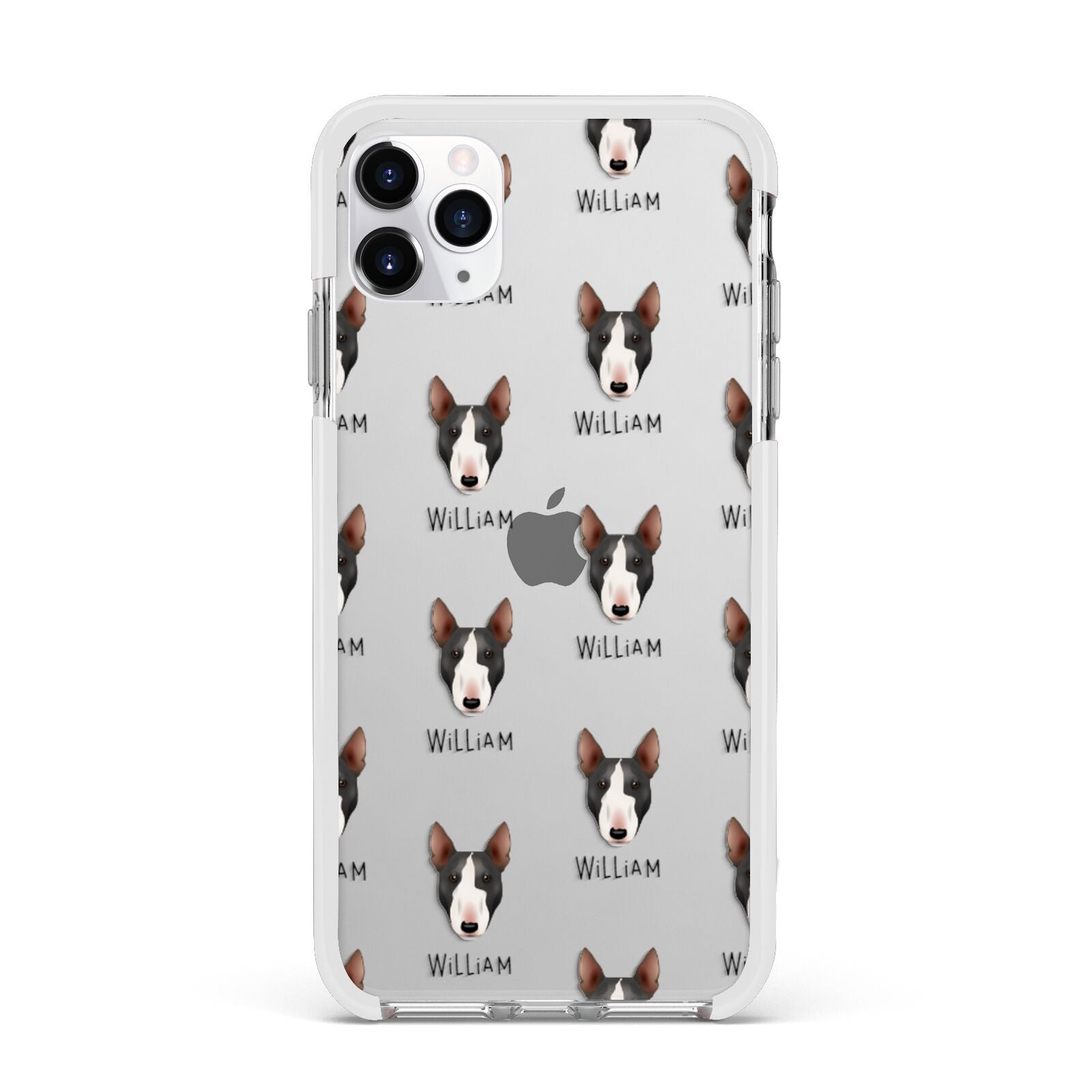 Miniature Bull Terrier Icon with Name Apple iPhone 11 Pro Max in Silver with White Impact Case
