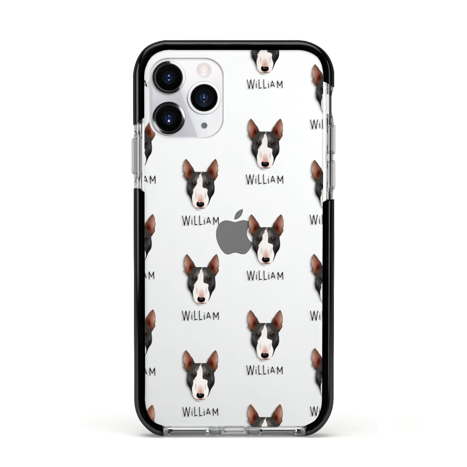 Miniature Bull Terrier Icon with Name Apple iPhone 11 Pro in Silver with Black Impact Case